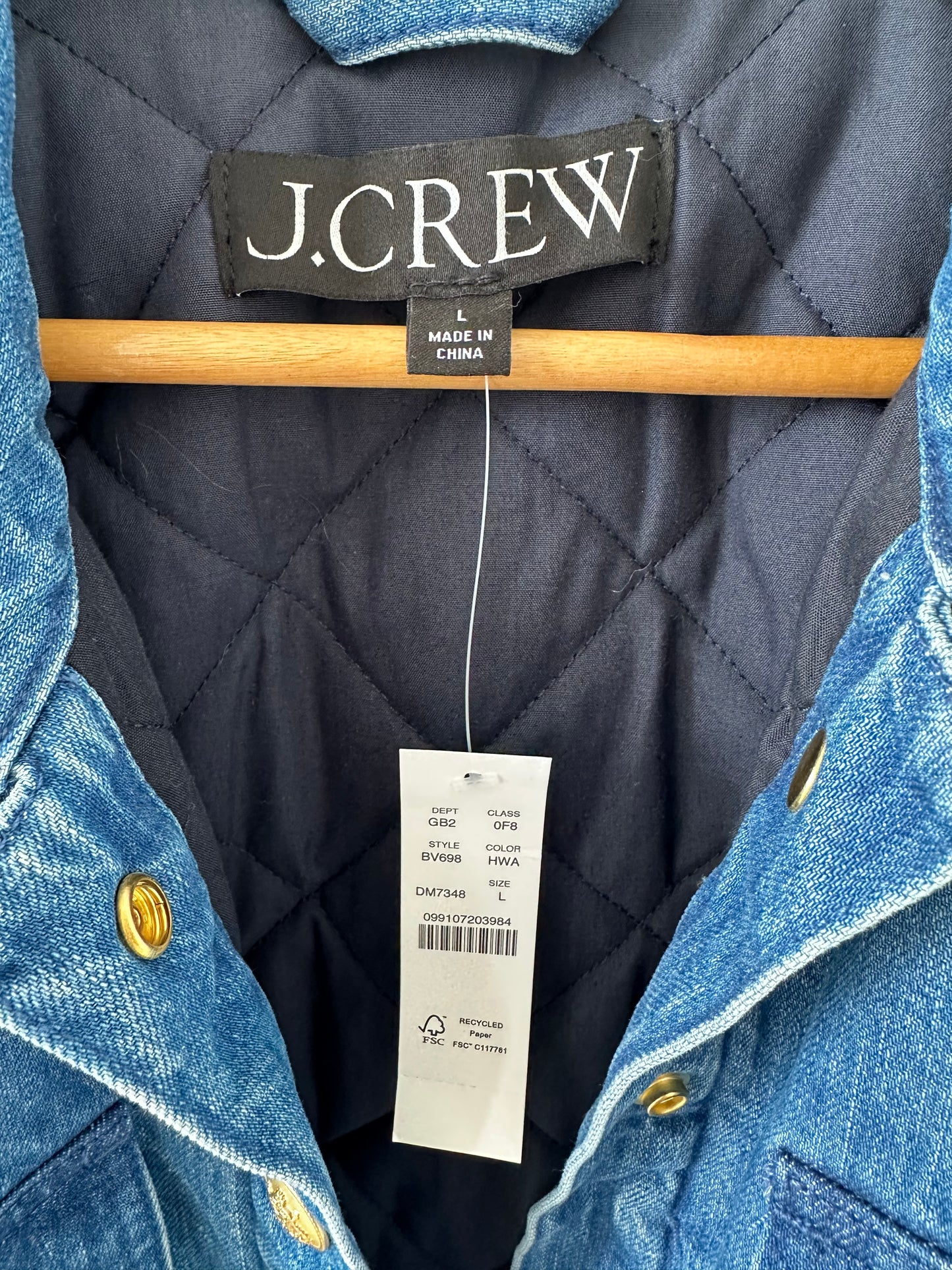 JCrew cropped denim puffer jacket. NWT
