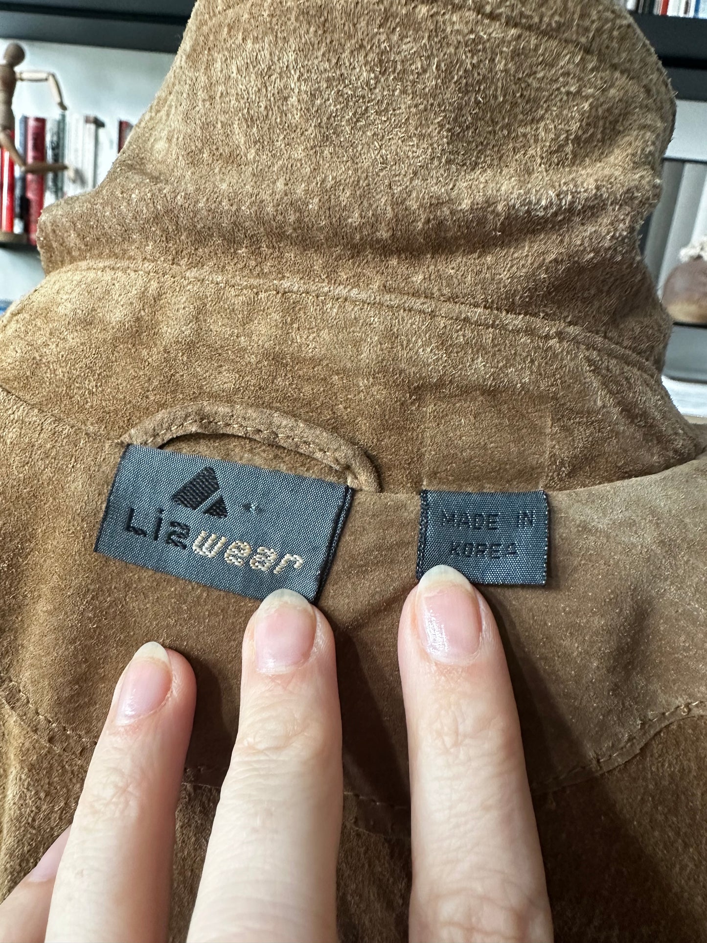 80s/90s Lizwear suede fringe jacket with removable shoulder pads. Made in Korea