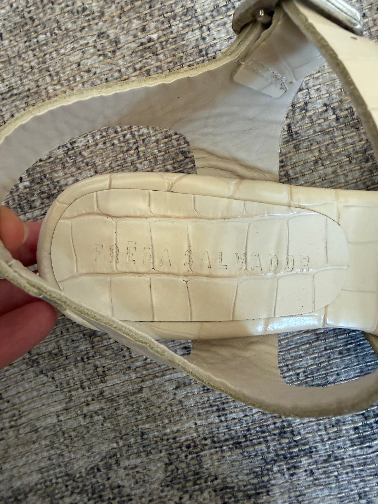 Freda Salvador Hattie block heel sandal in cream croc. Size 9. Only worn twice