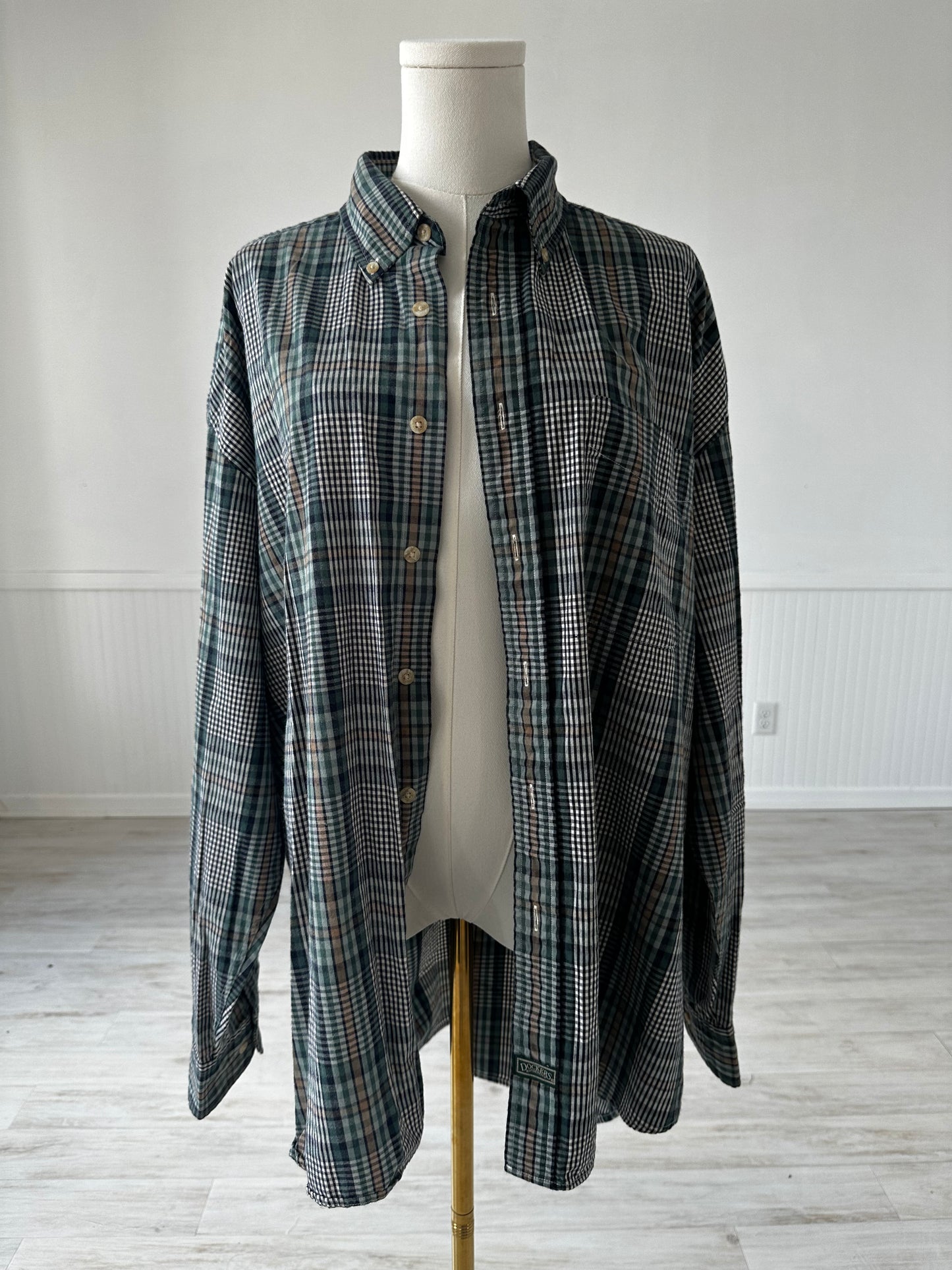 90s Dockers green plaid button down