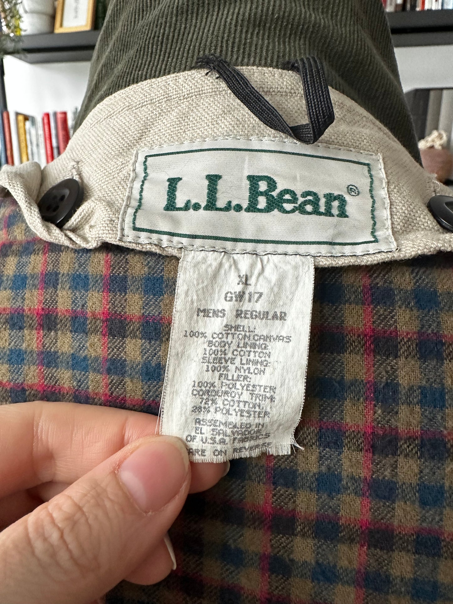 90s LL Bean khaki barn coat with removable lining. Made in the USA
