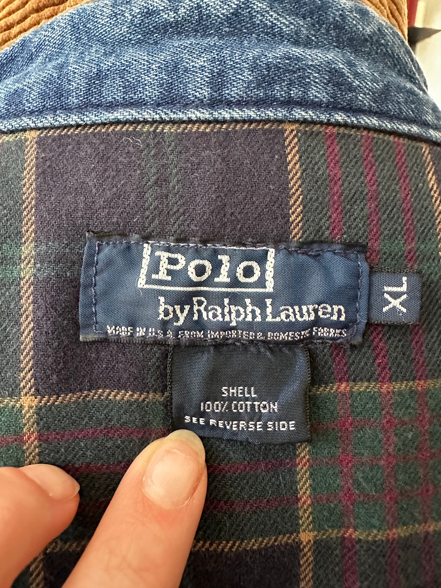 80s/90s Polo Ralph Lauren denim bomber with corduroy collar. Made in the USA