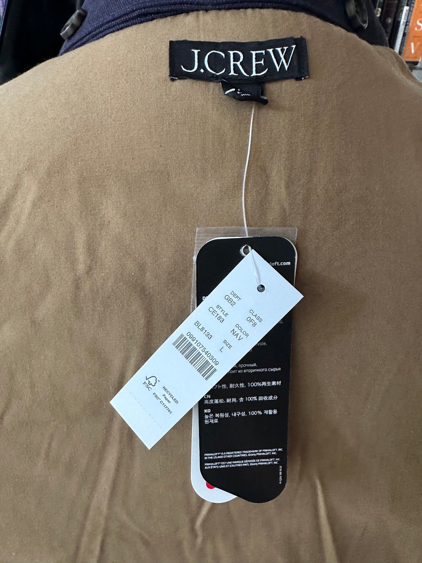 JCrew Rugged Canvas cropped jacket in navy with black leather collar. NWT. Size Large