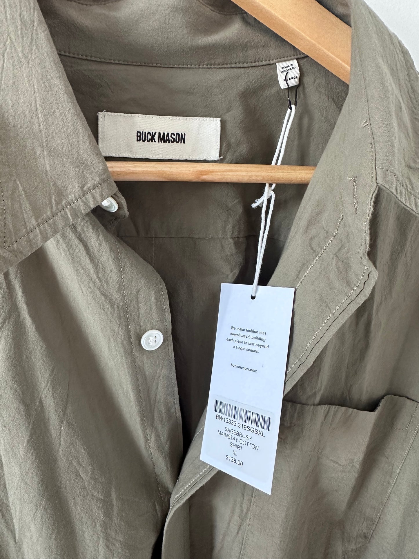 Buck Mason Mainstay cotton button down. Size X-Large