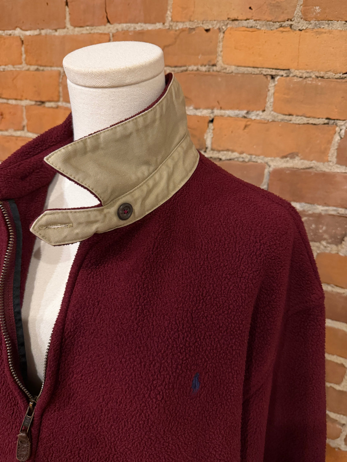 80s Polo Ralph Lauren burgundy fleece bomber. Made in the USA. Fits S-L