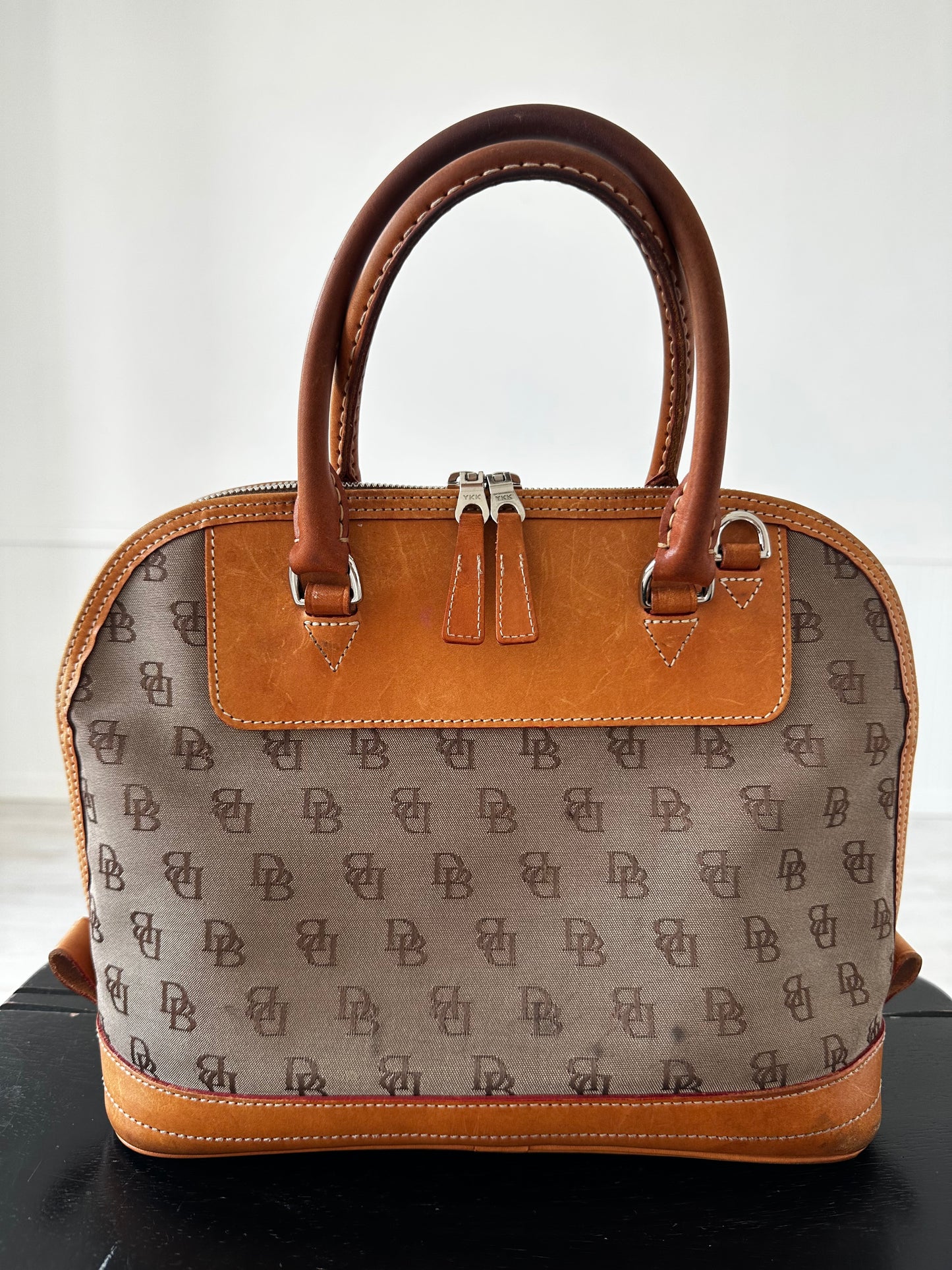 90s Dooney and Bourke Monogramed canvas domed satchel