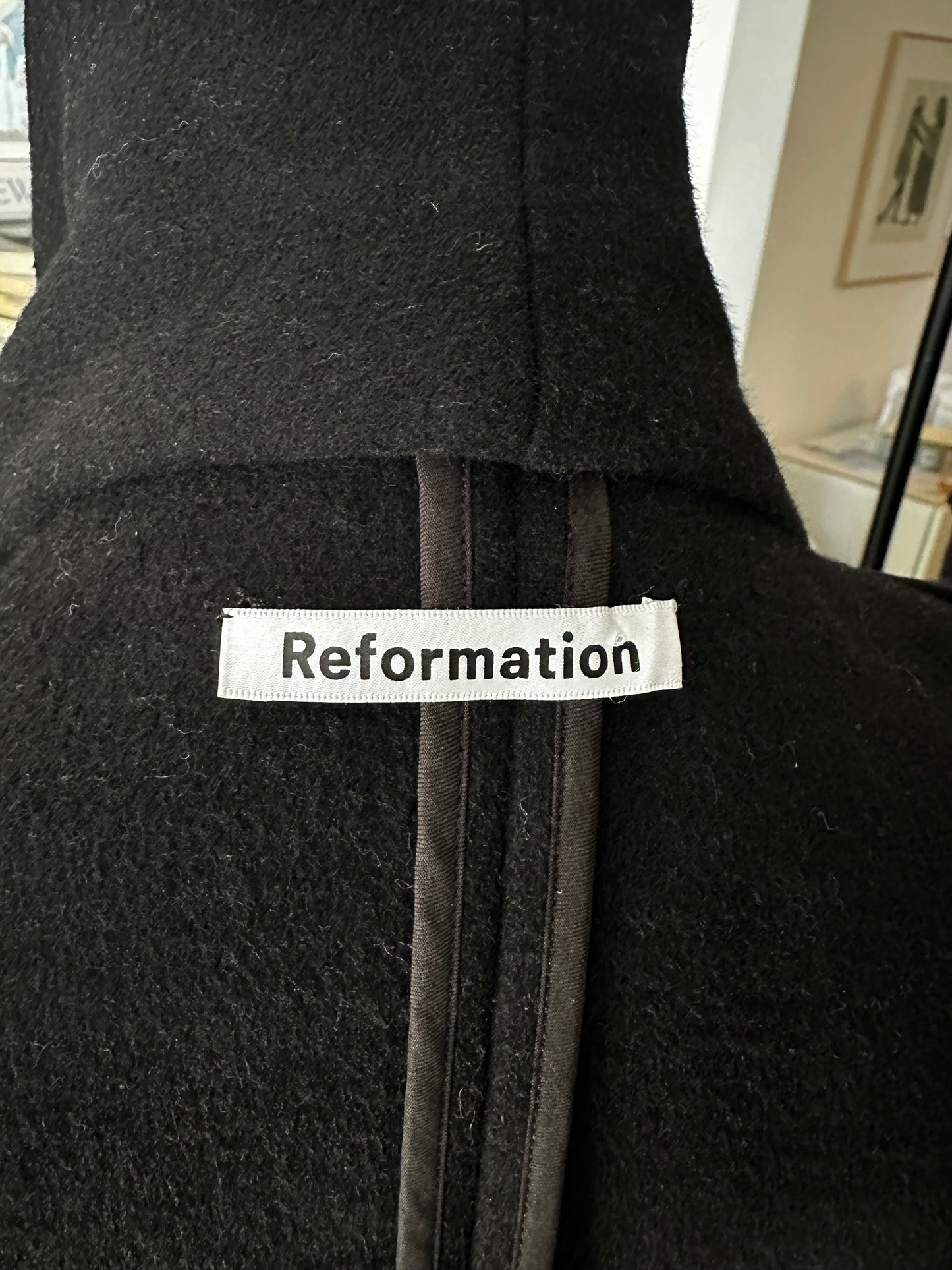 Reformation black wool Downing coat. Size Large