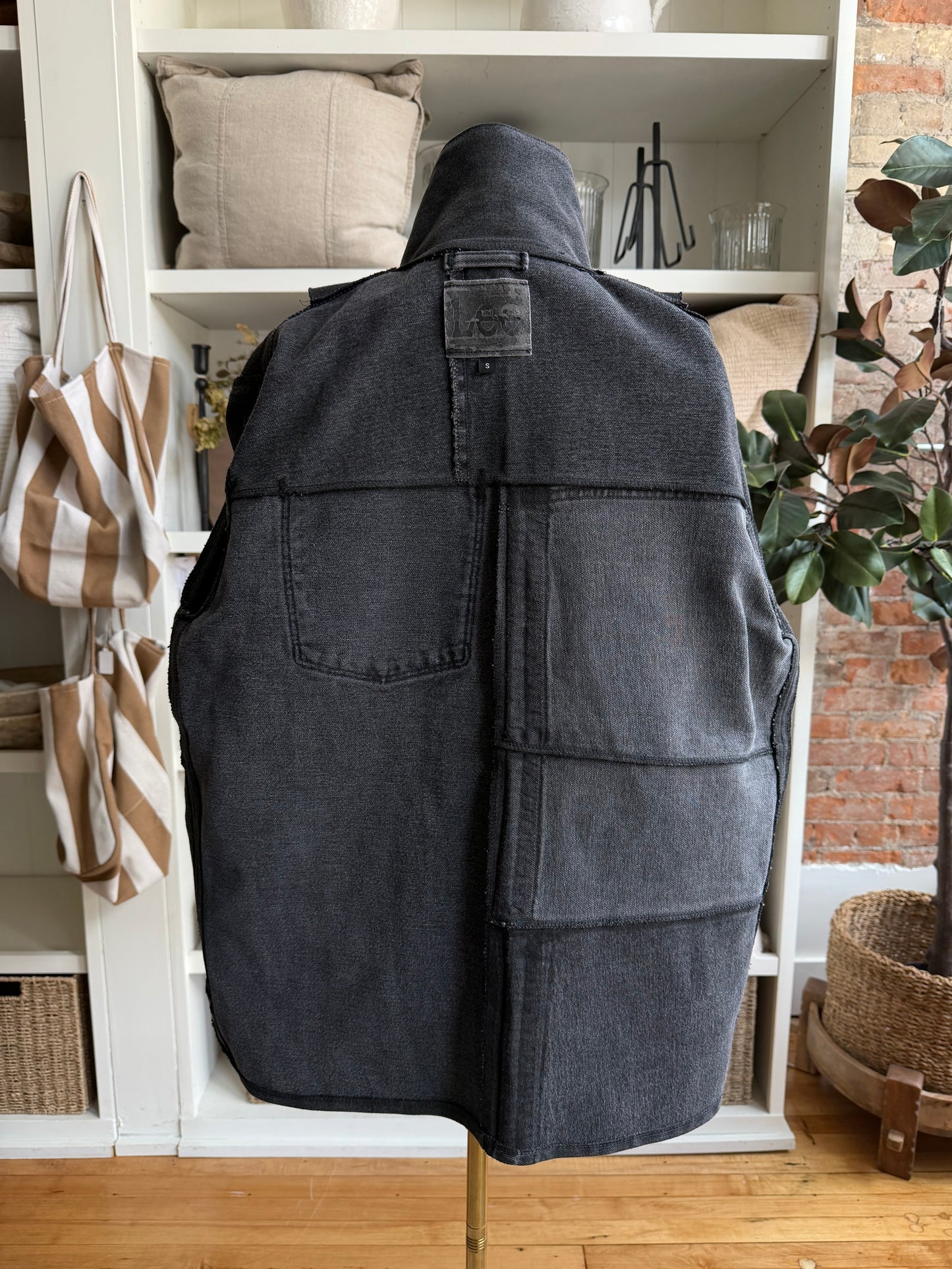 Black Reworked Denim Chore Coat. Size Small