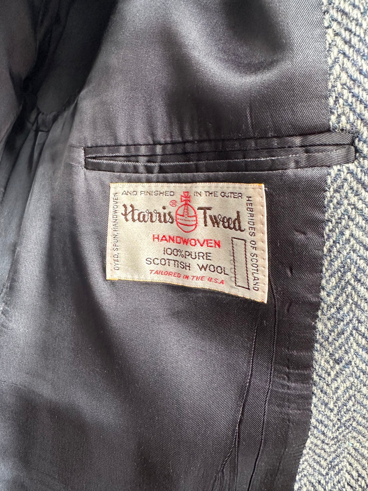 80s Harris Tweed navy blazer for Adams Row. Tailored in the USA