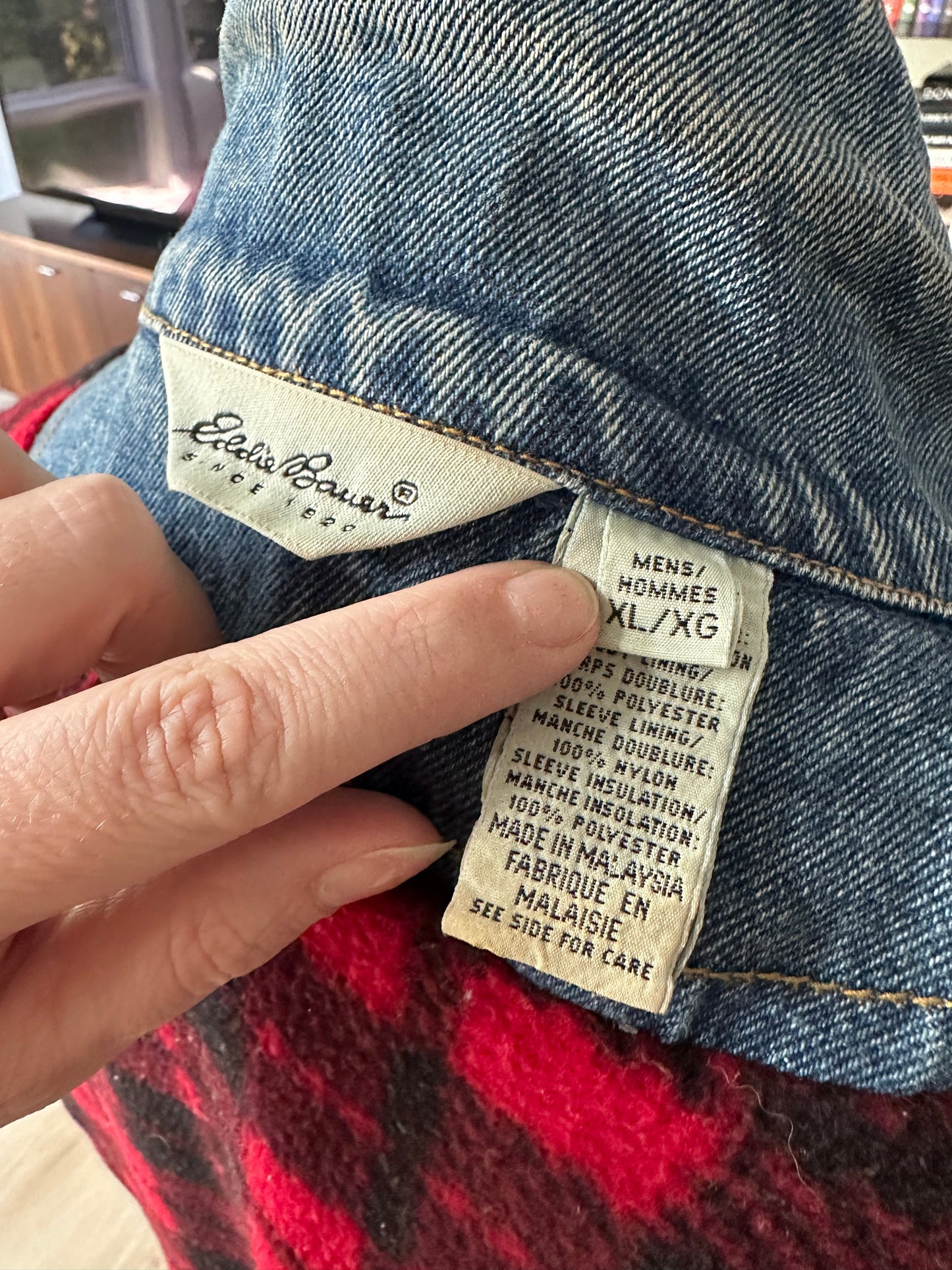 90s Eddie Bauer denim fleece lined jacket