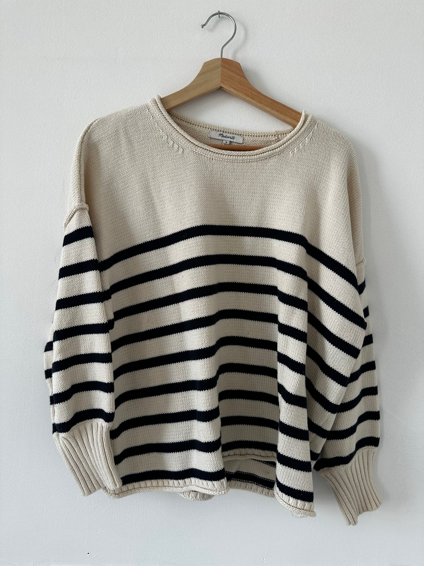 Madewell striped cotton sweater in navy/cream. Size medium