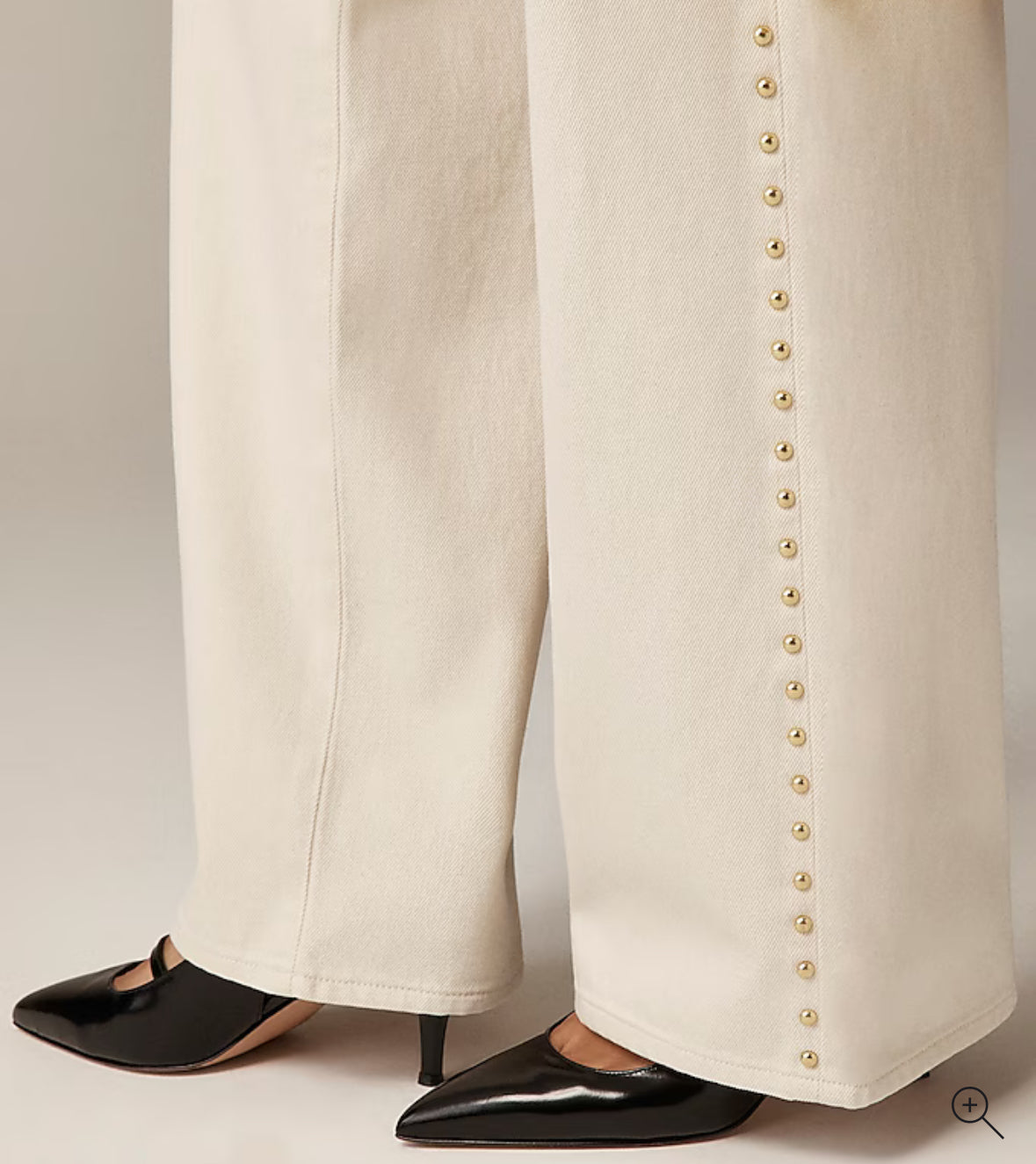 JCrew Studded lower-rise wide-leg jean in 1984 rigid Ecru wash. Size 29. NWT