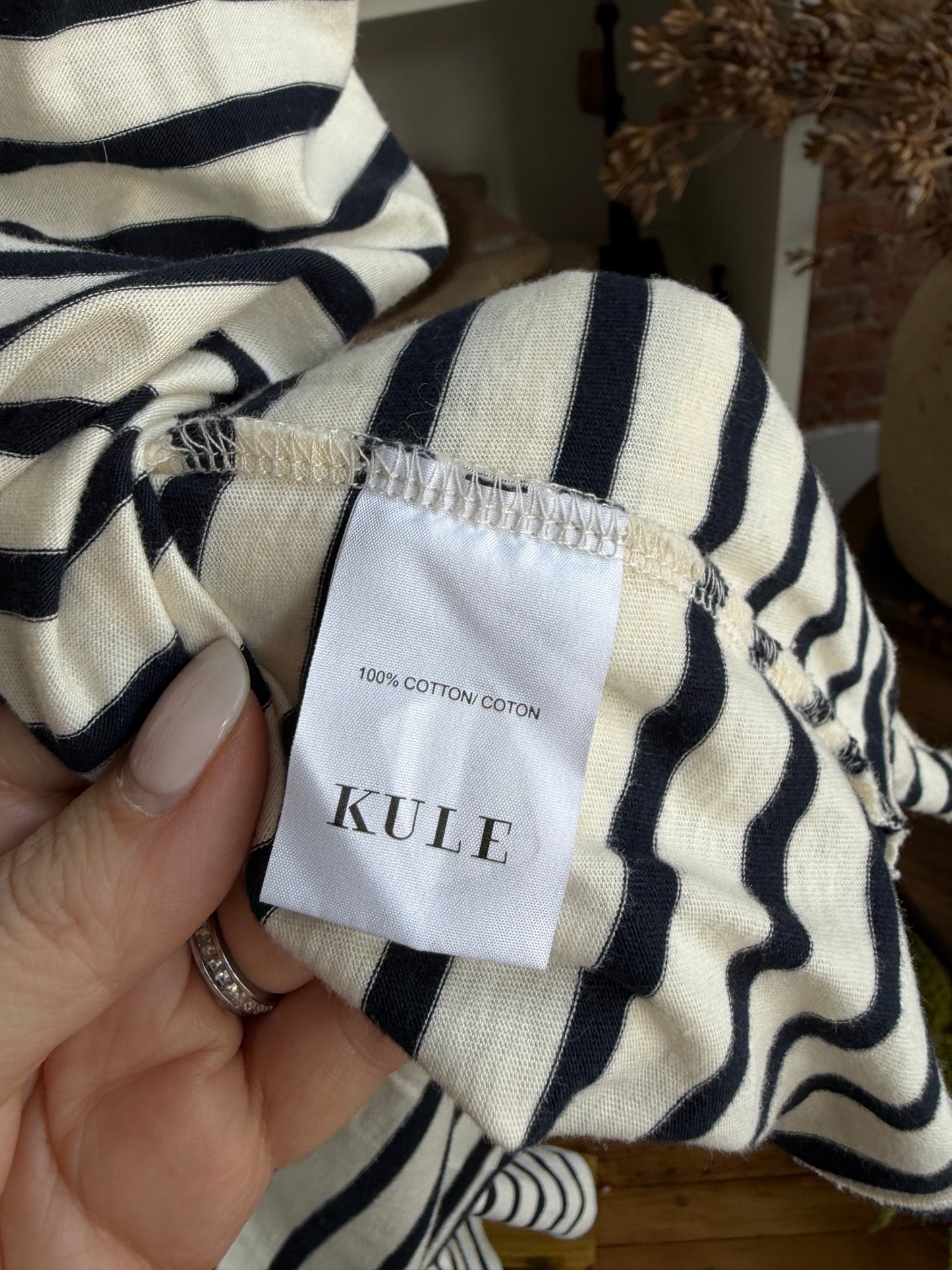 Kule Boyfriend top in cream and navy stripe. Size Large (runs small). Never worn