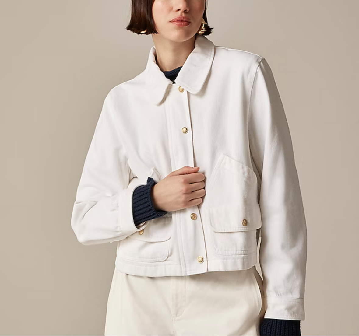 JCrew short white barn jacket in cotton twill