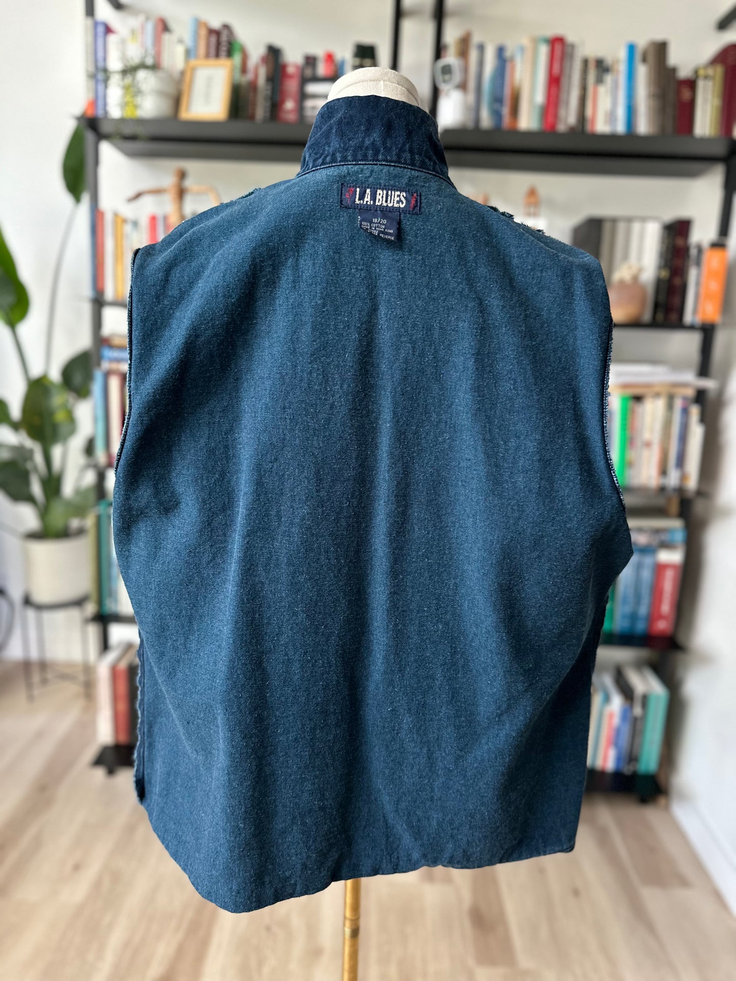 90s LA Blues denim pea coat. Made in Hong Kong