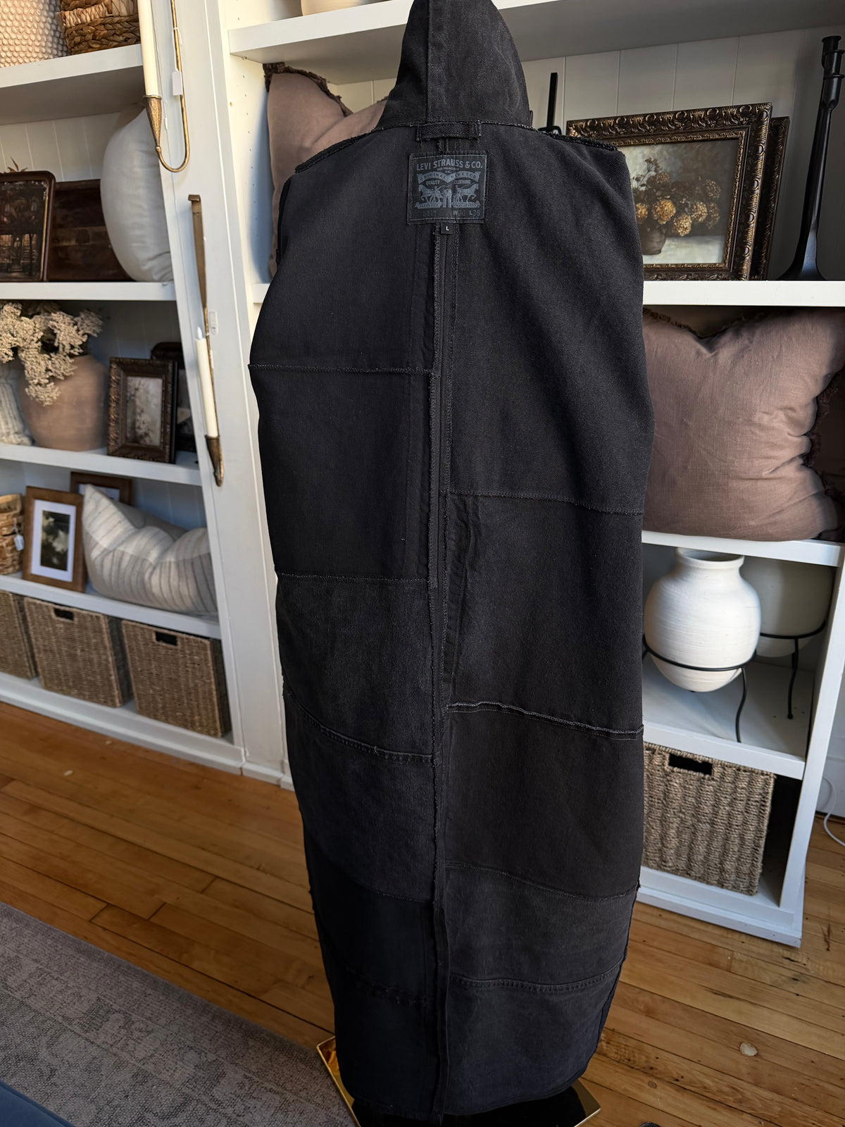 #10 Reworked Black Denim trench size L