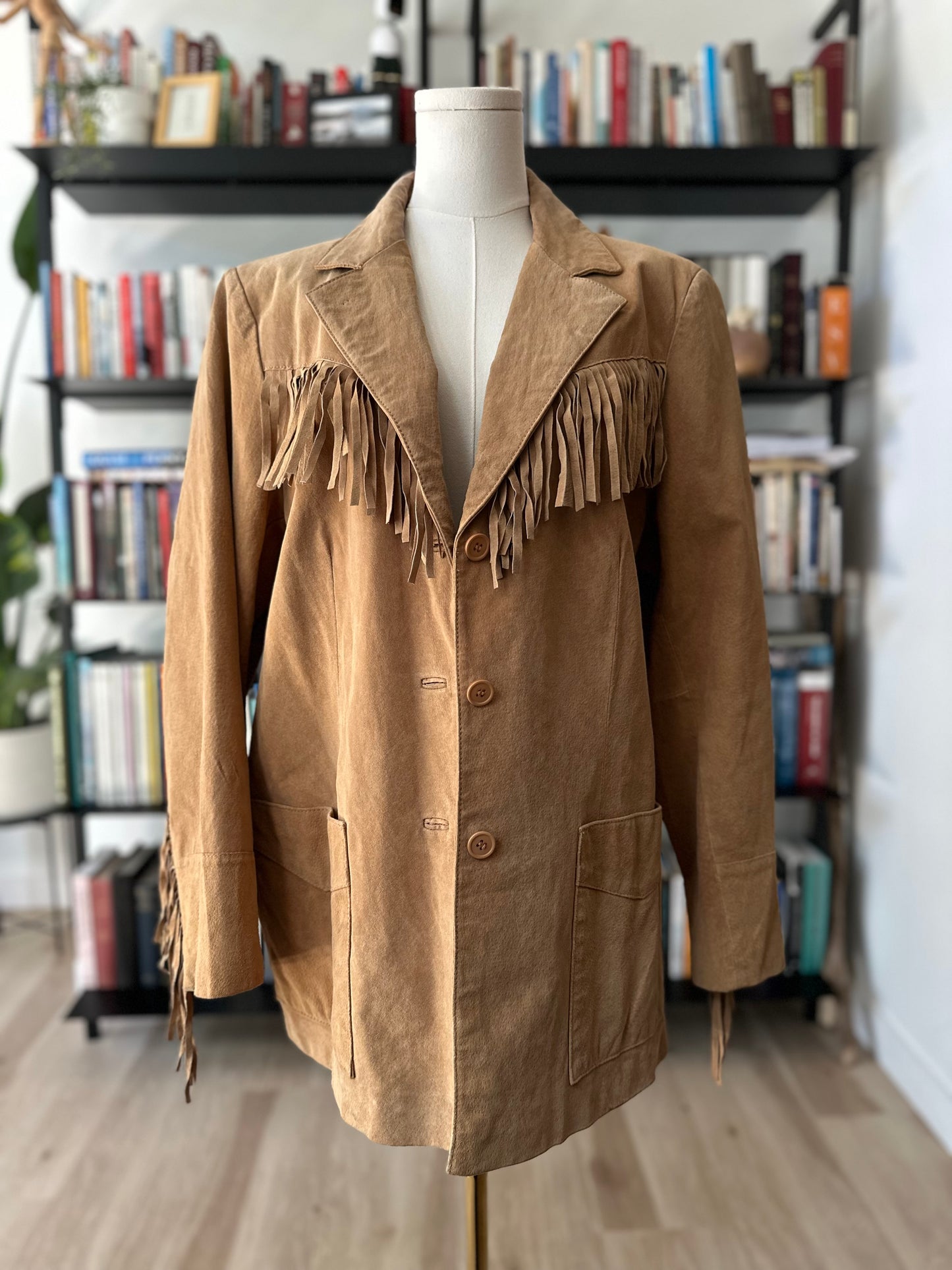 90s Denim & Co washable suede fringe jacket