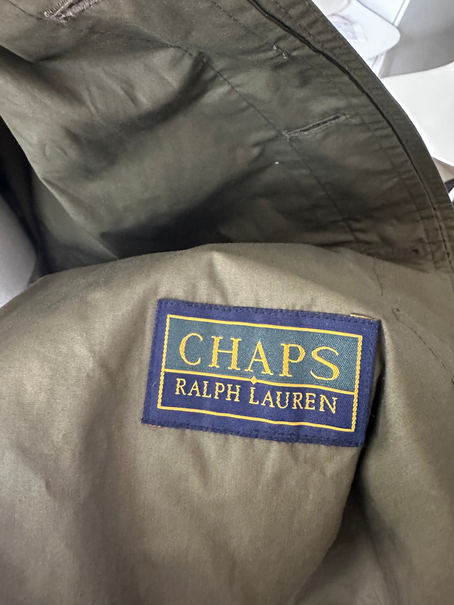 80s/90s Chaps Ralph Lauren light weight olive trench.
