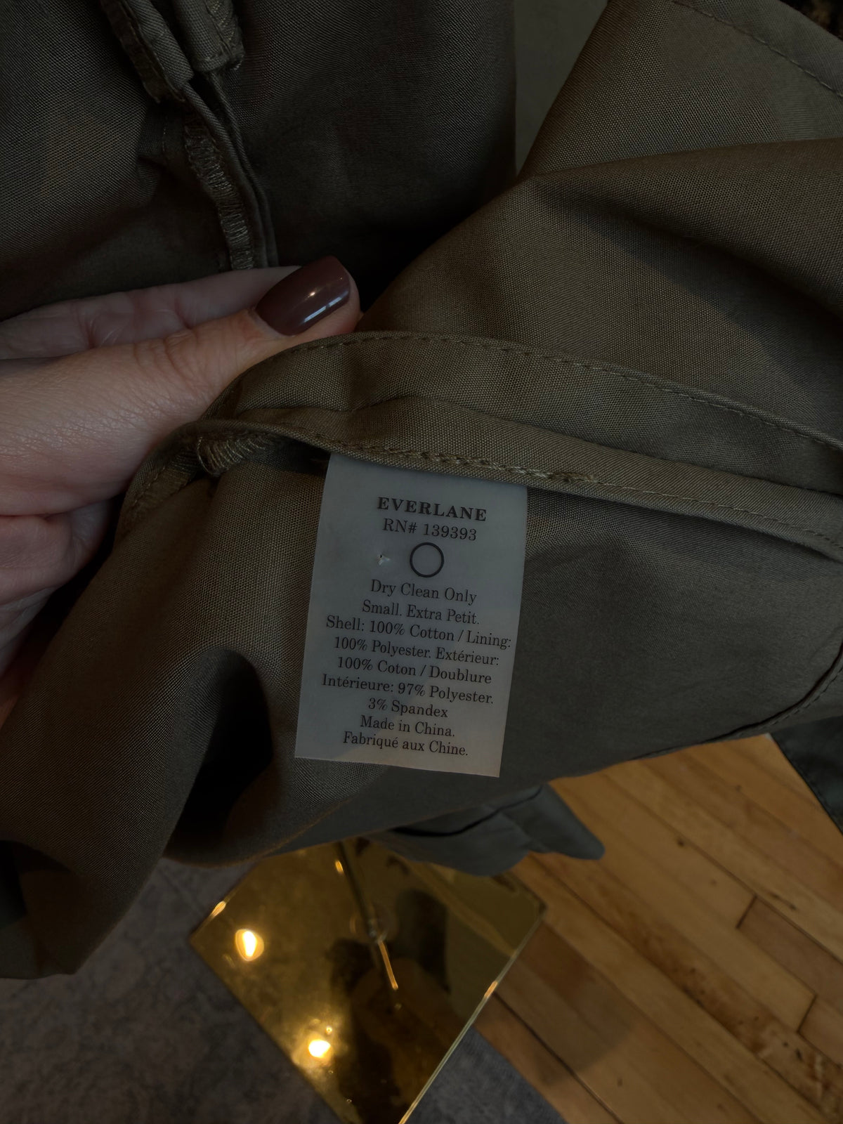 Everlane cropped trench in Olive. Size S