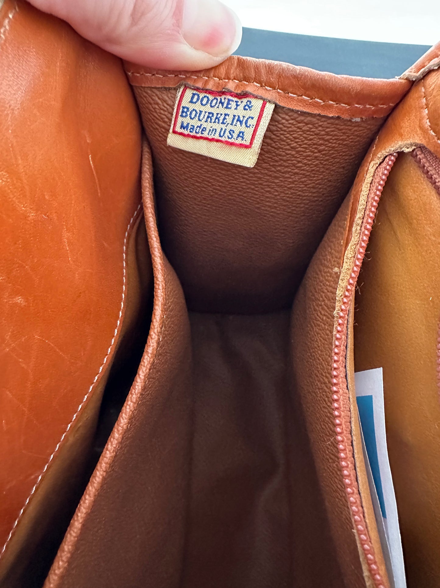 90's Dooney & Bourke Taupe Top Zip Shoulder Satchel with crossbody strap