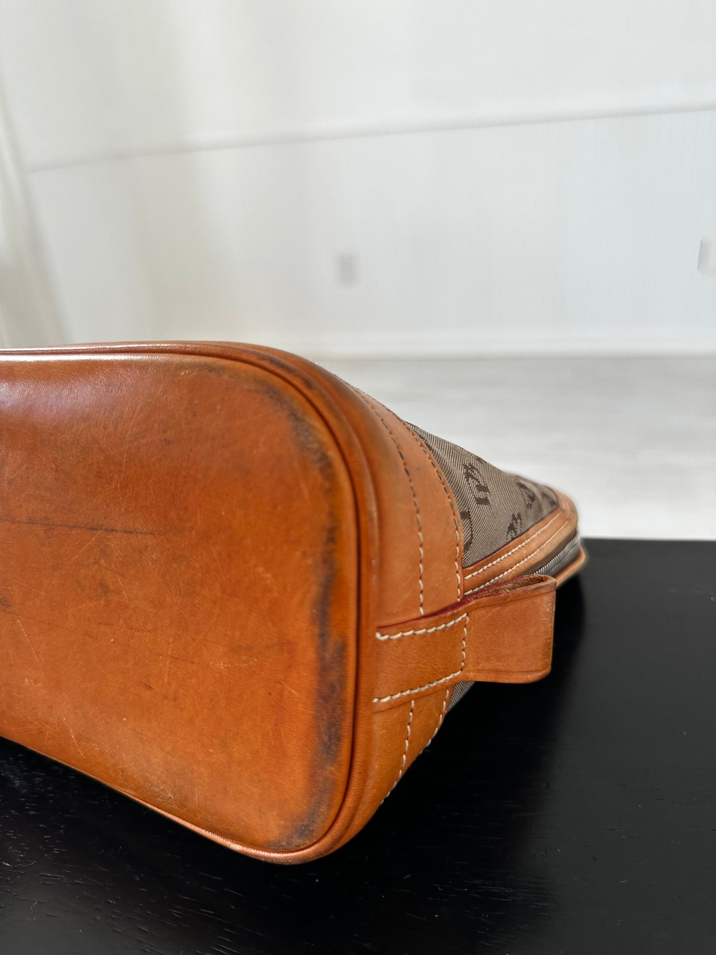 90s Dooney and Bourke Monogramed canvas domed satchel