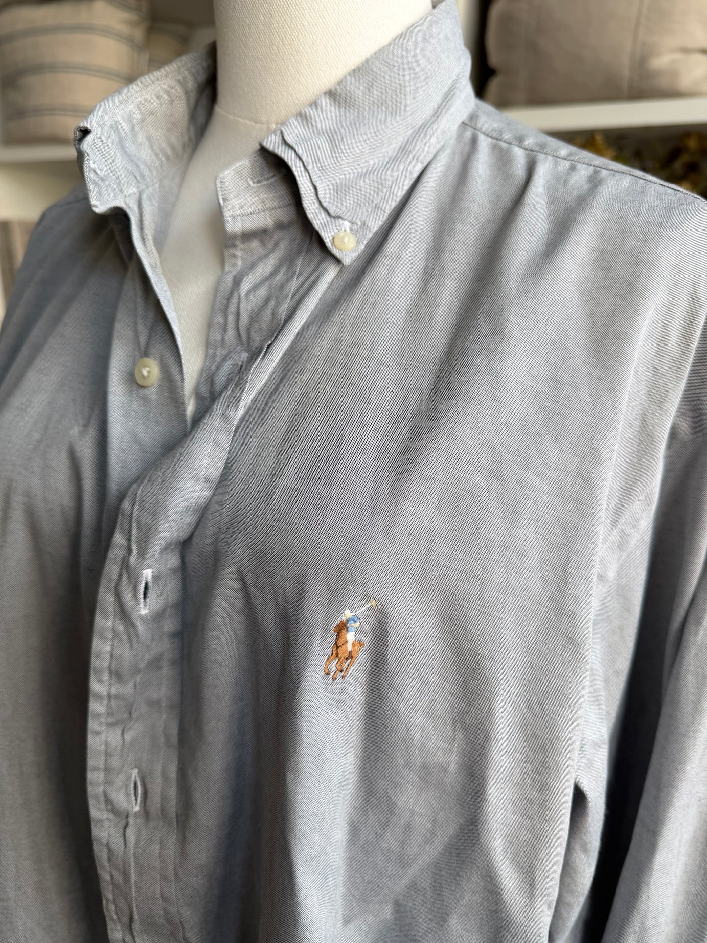 90s Ralph Lauren Yarmouth grey button down. Made in Hong Kong