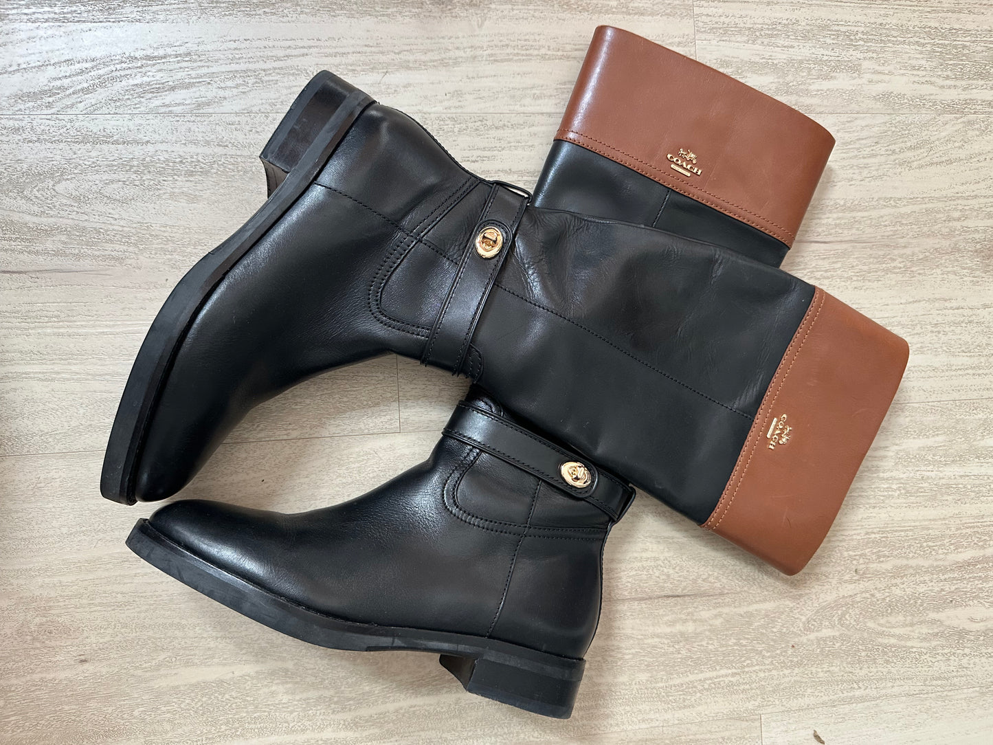 Coach Eva two toned leather riding boots. Size 10