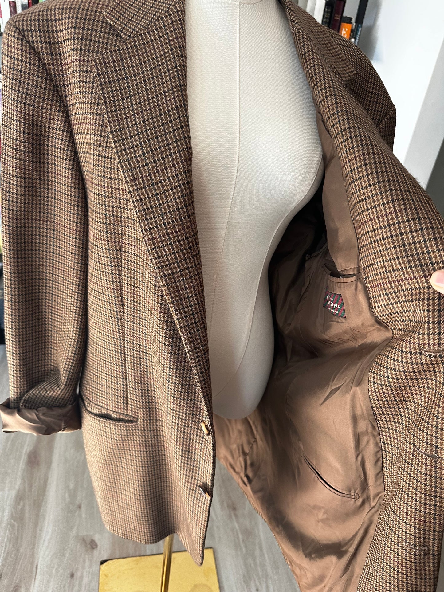 90s Nordstrom Natural Style plaid wool blazer with suede elbow patches