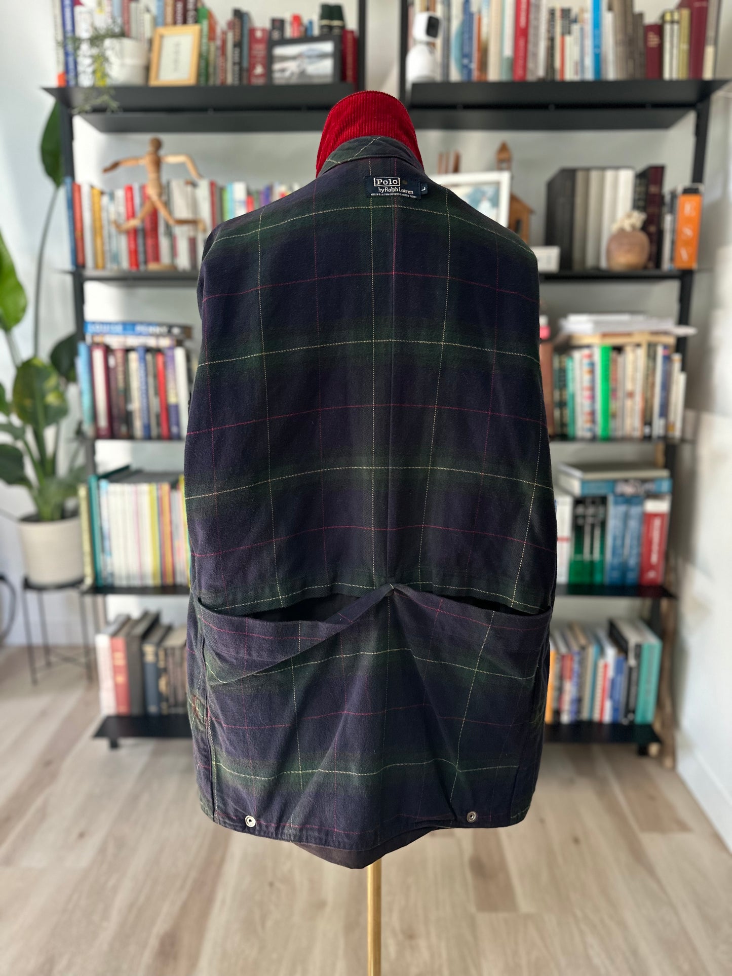 80s/90s Polo Ralph Lauren waxed barn coat in brown with red corduroy collar. Made in the USA