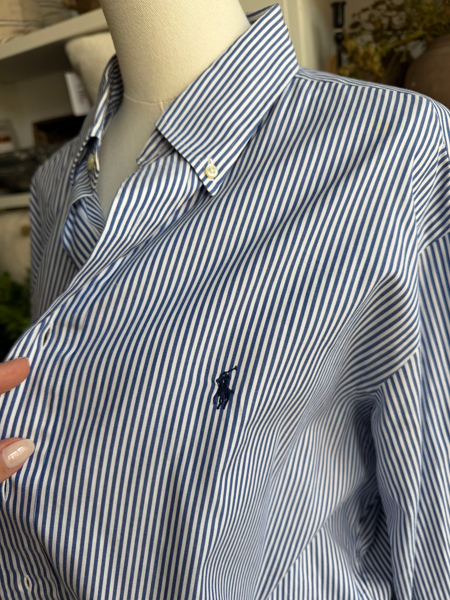 90s Ralph Lauren navy striped poplin button down