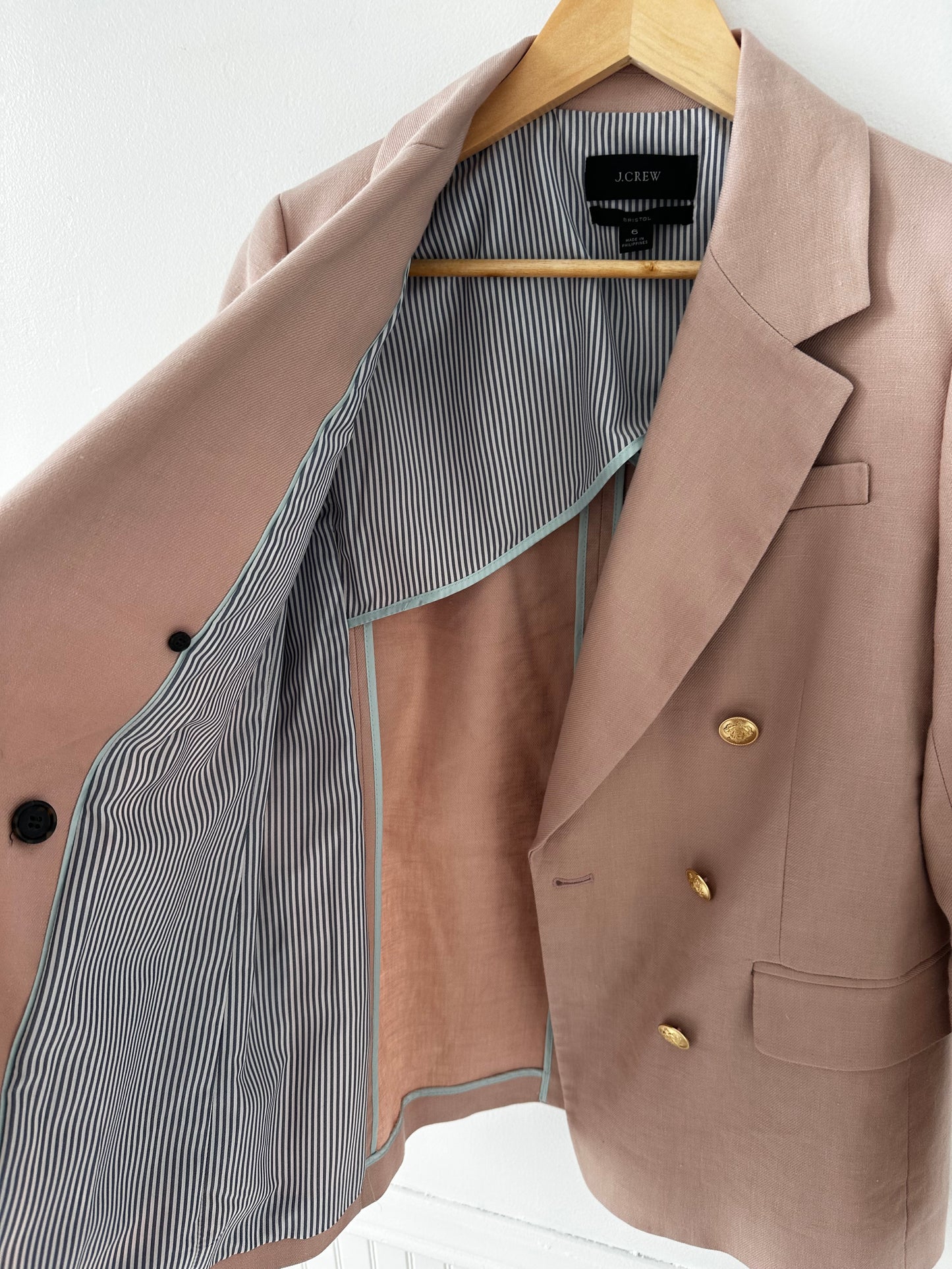 JCrew Pink linen blend suit. Bristol Blazer and Kate pants
