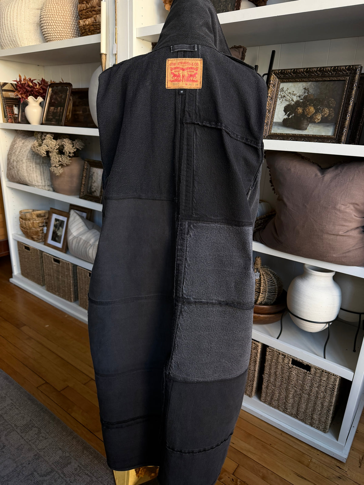 #9 Reworked Black denim trench coat. Size M