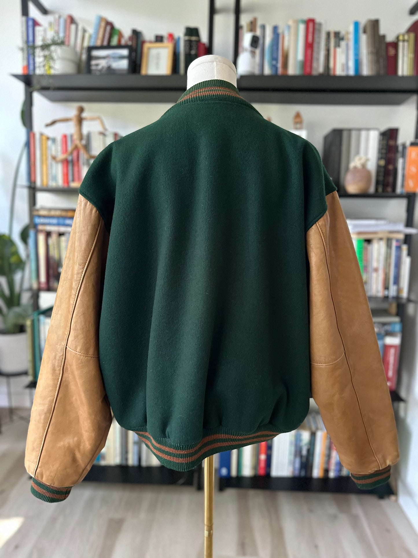 90s Brooks Brothers wool varsity jacket with leather sleeves. Made in the USA