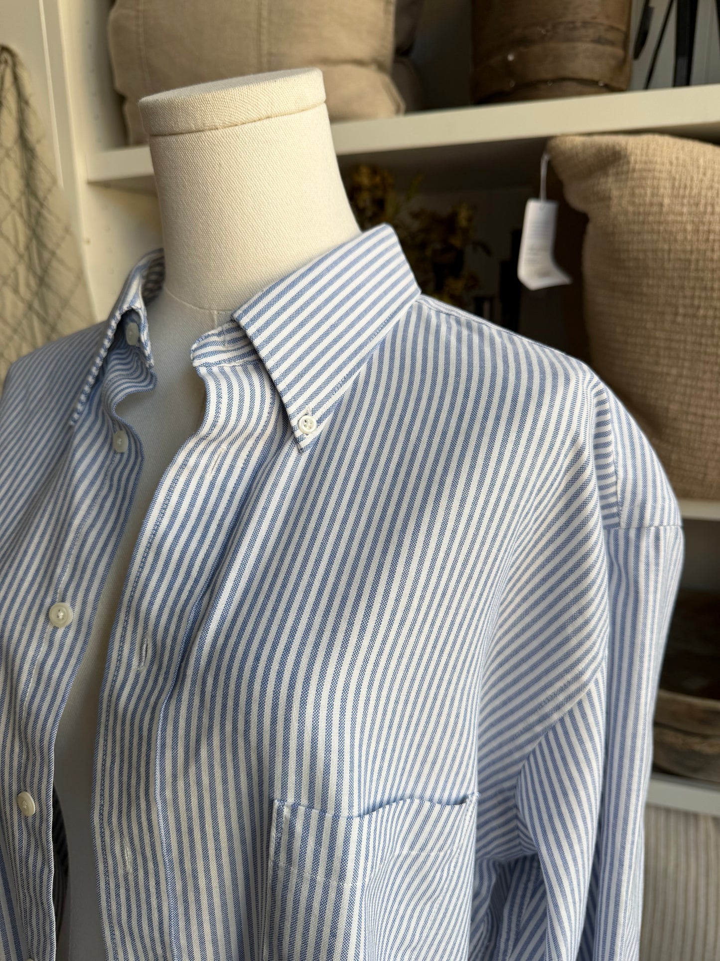 90s Stafford blue and white striped oxford button down