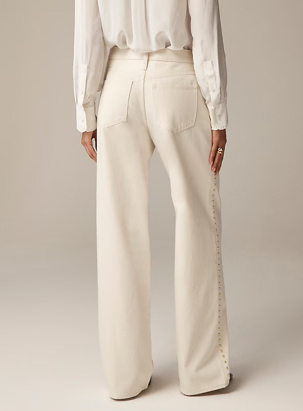 JCrew Studded lower-rise wide-leg jean in 1984 rigid Ecru wash. Size 29. NWT