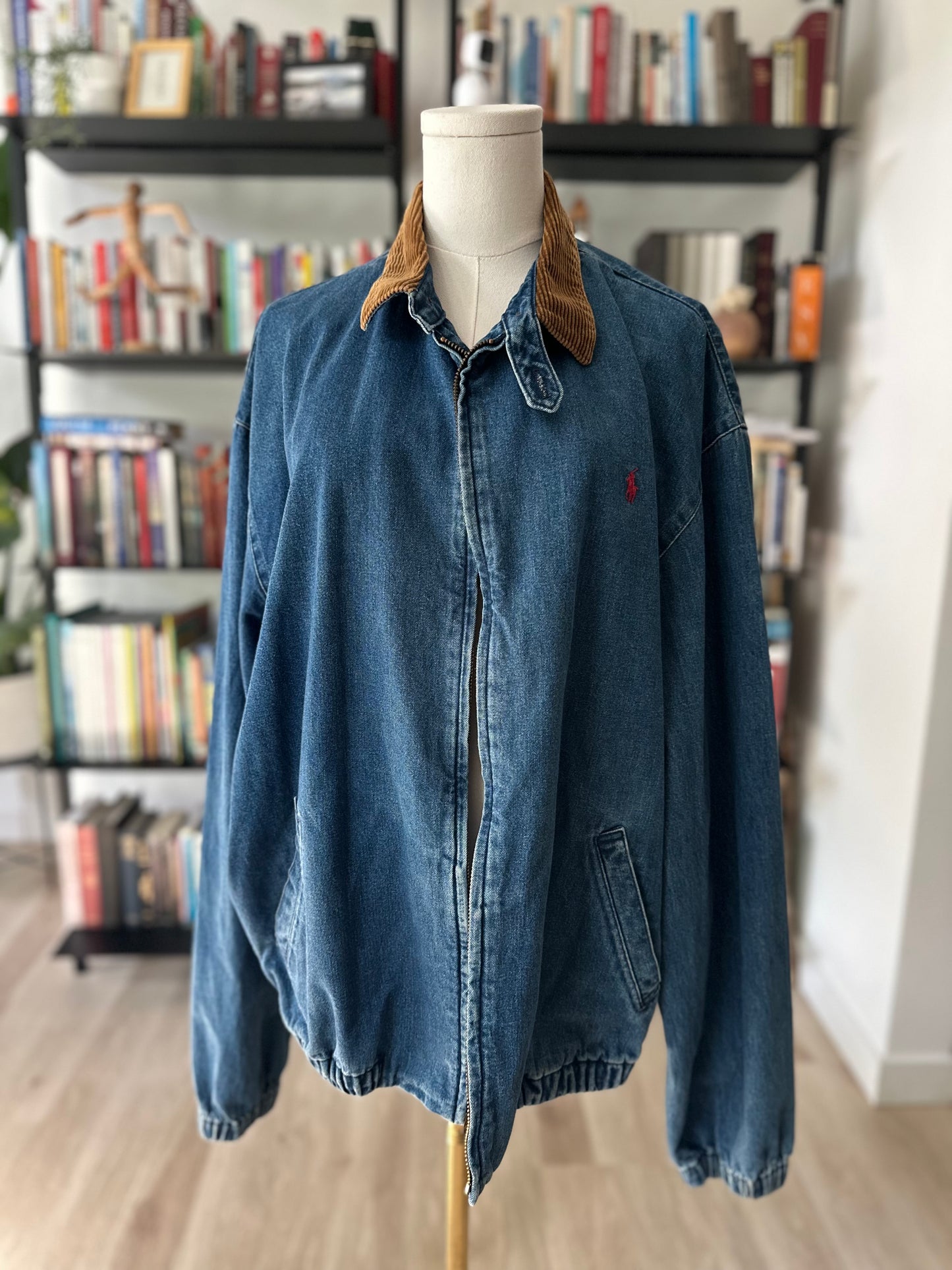 80s/90s Polo Ralph Lauren denim bomber with corduroy collar. Made in the USA