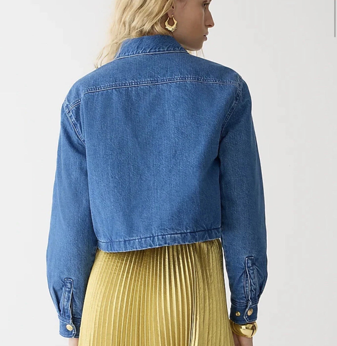 JCrew cropped denim puffer jacket. NWT