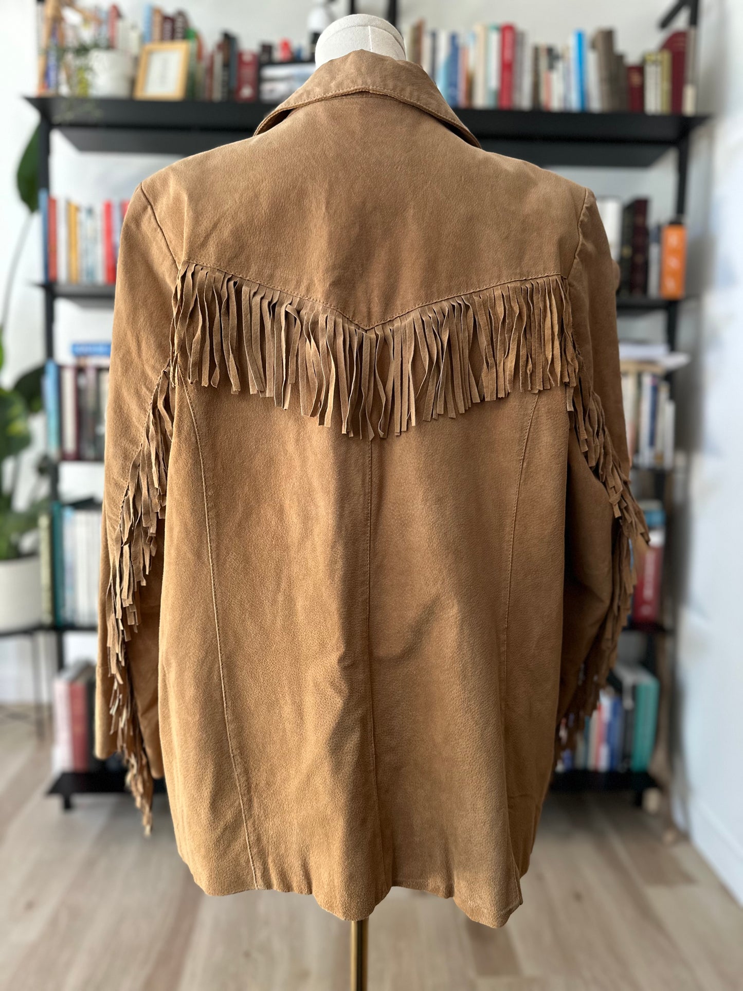 90s Denim & Co washable suede fringe jacket