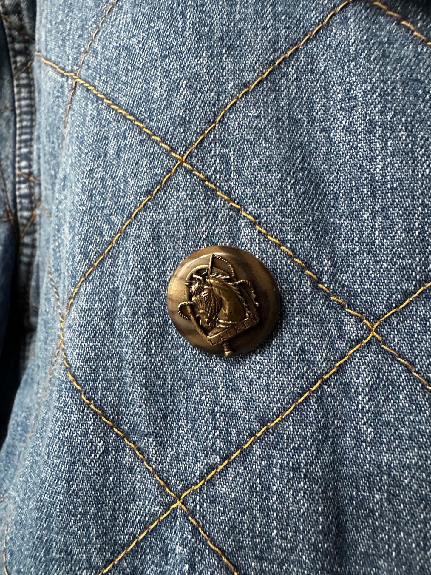 90s Lauren by Ralph Lauren quilted denim jacket. Made in Hong Kong