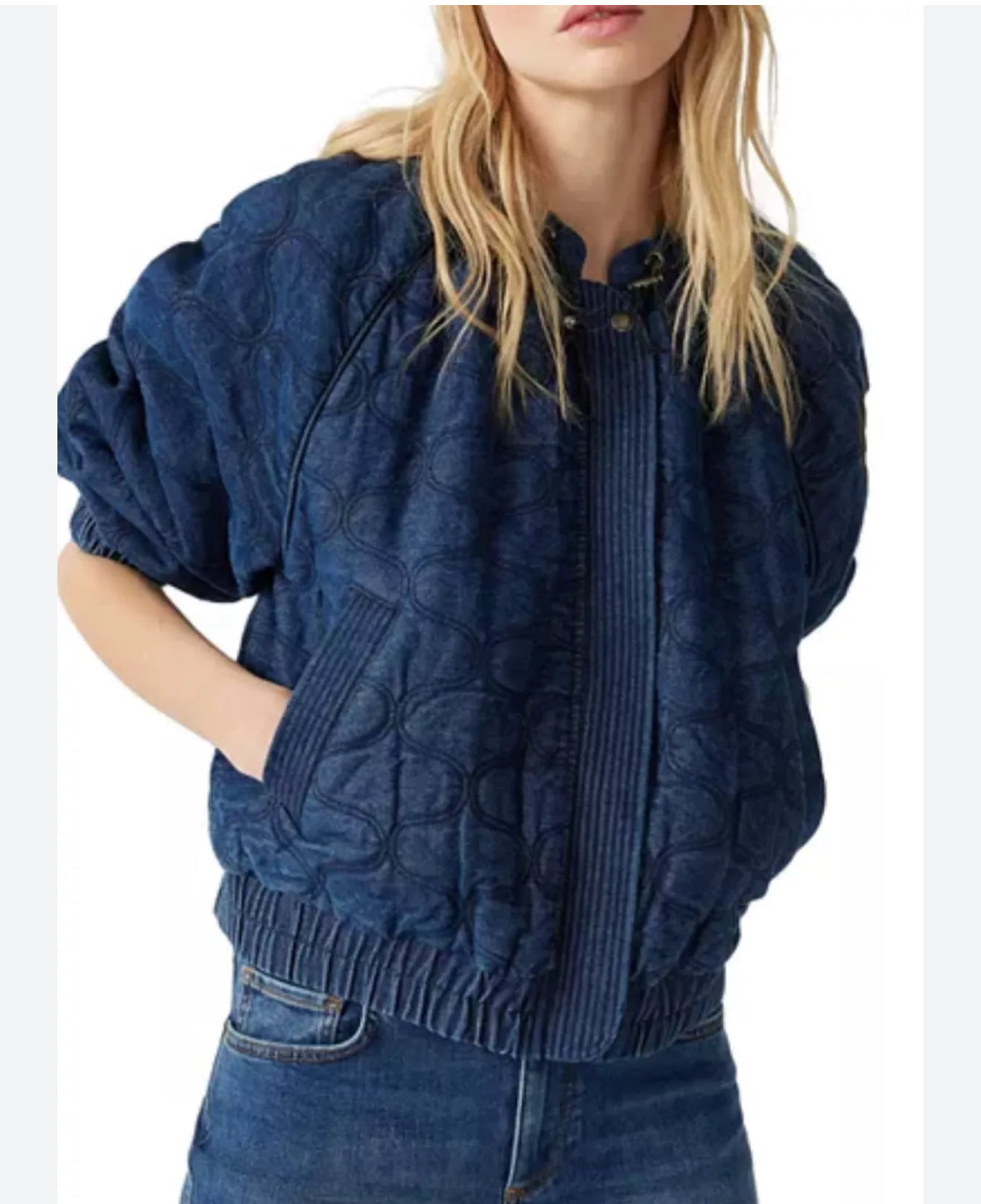 Ba&sh Yonkers denim cropped quilted jacket. Size medium