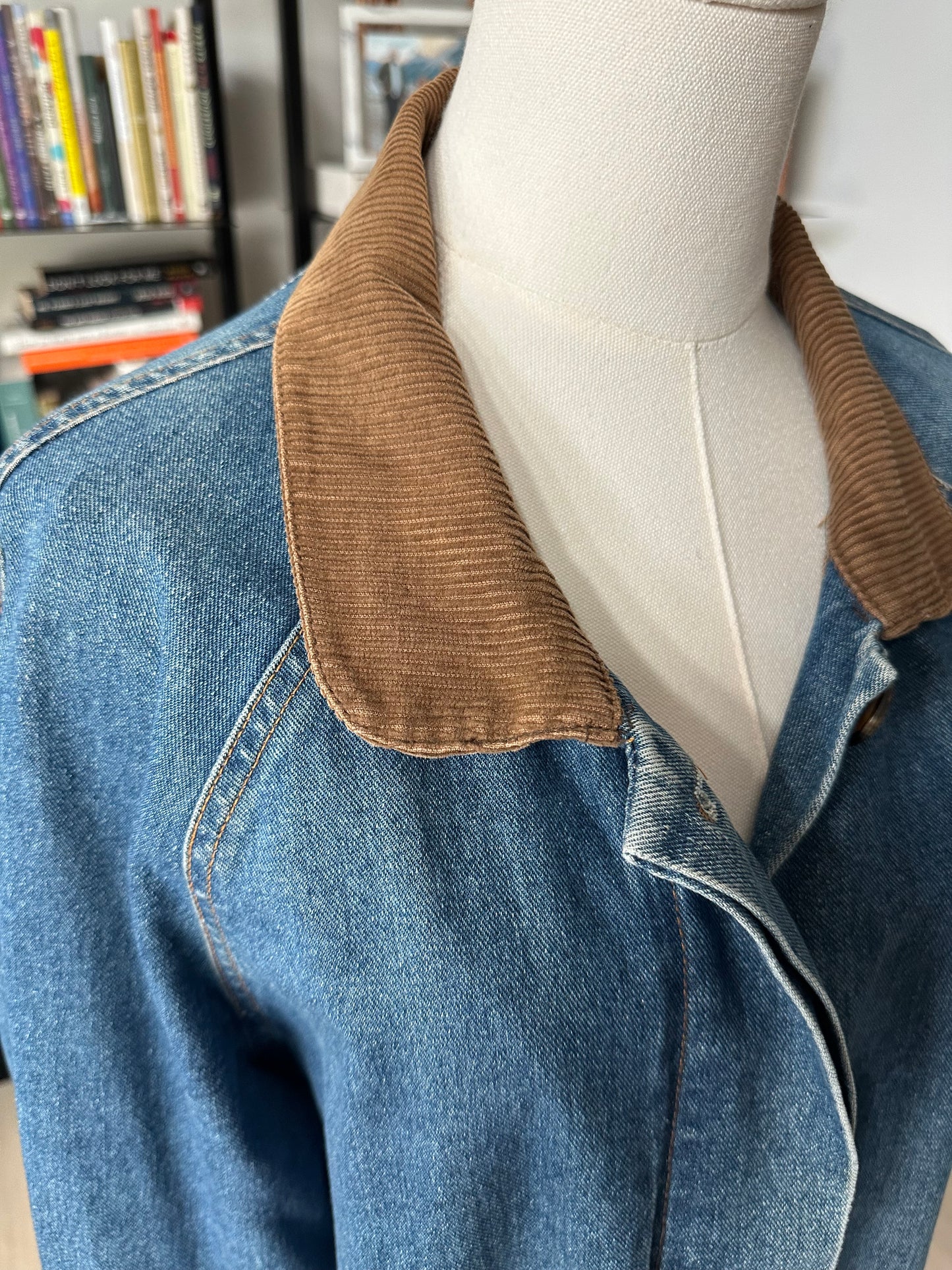 90s Timothy Daniel denim trench with corduroy collar