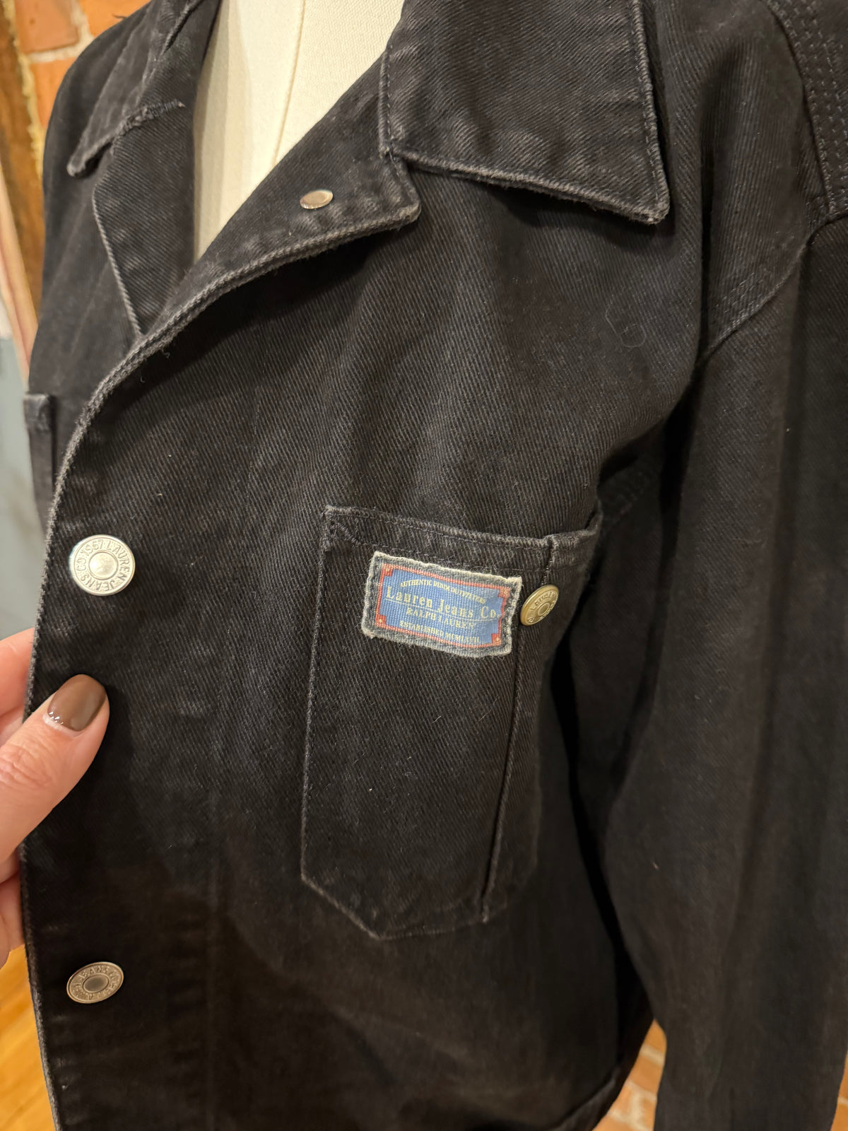 90s Lauren Jens Co black denim chore coat. Fits S-L
