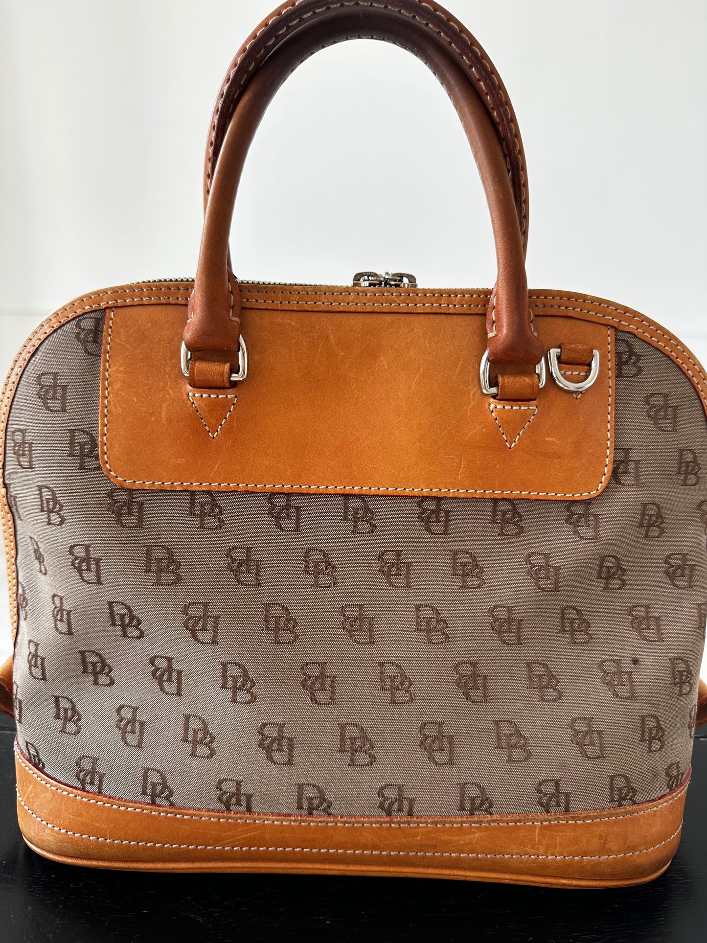 90s Dooney and Bourke Monogramed canvas domed satchel
