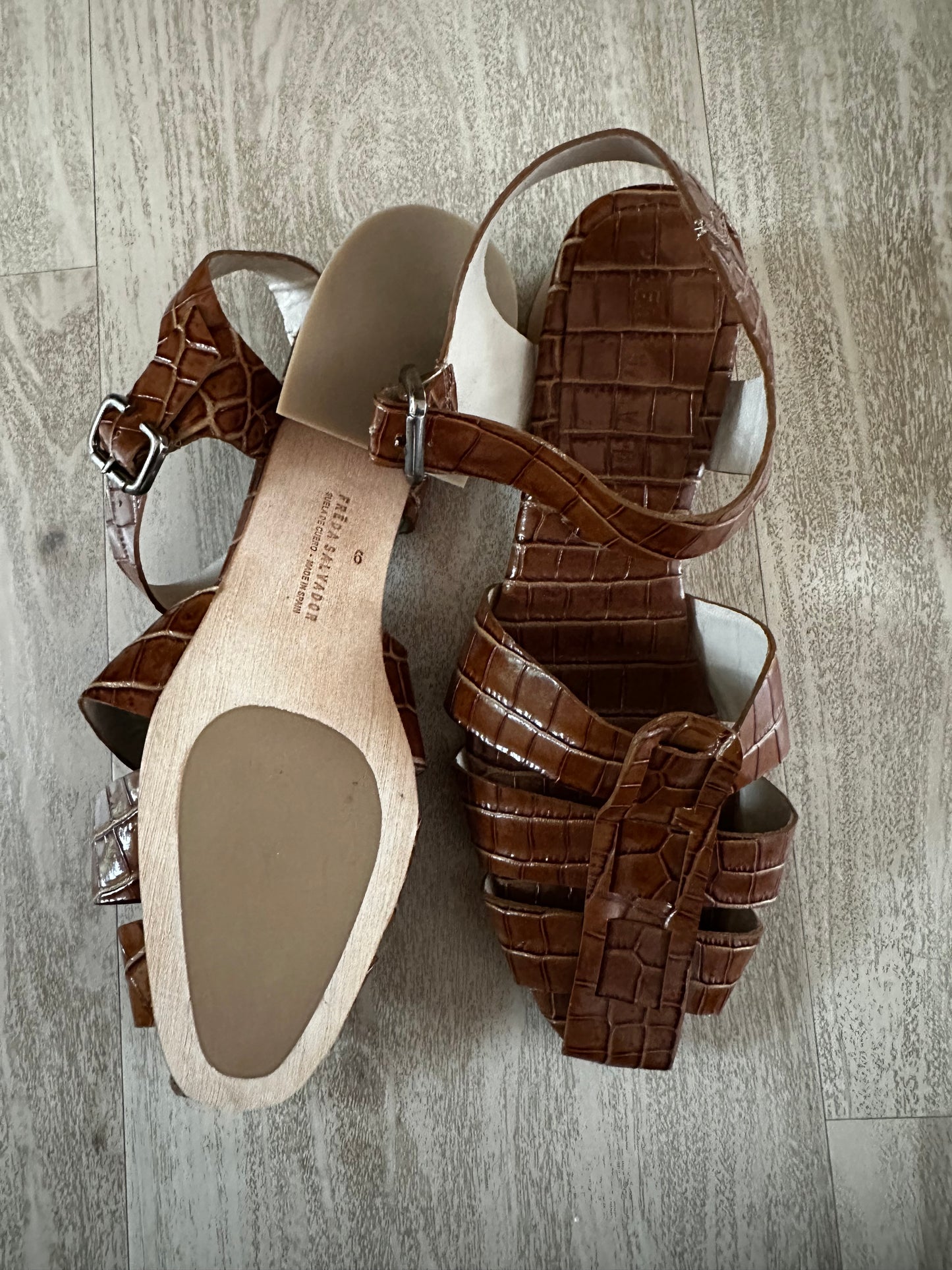 Freda Salvador Hattie sandal in brown croc. Size 9