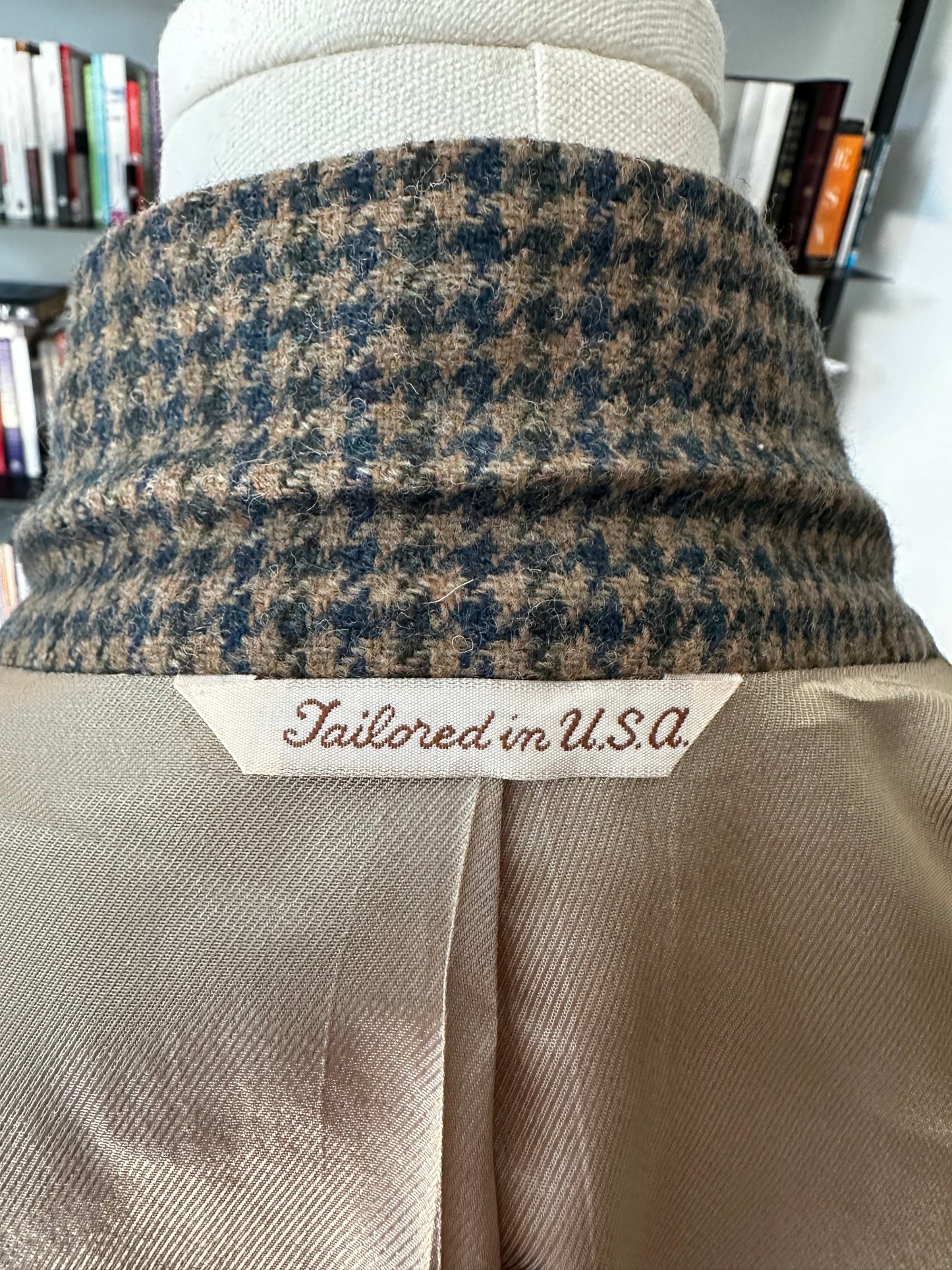 80s/90s Stafford green/navy houndstooth wool blazer. Made in the USA. New with tags