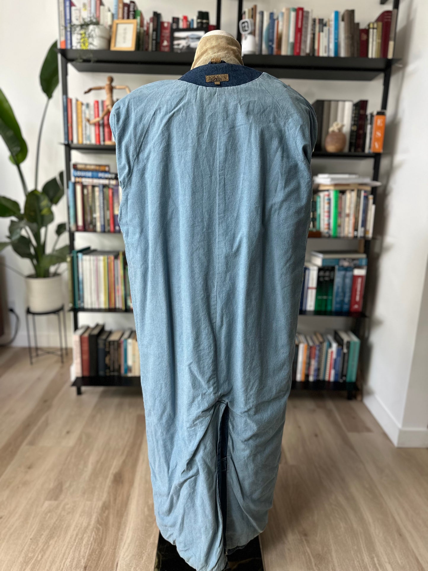 90s Ruff Hewn denim lined trench with corduroy collar. Made in Hong Kong