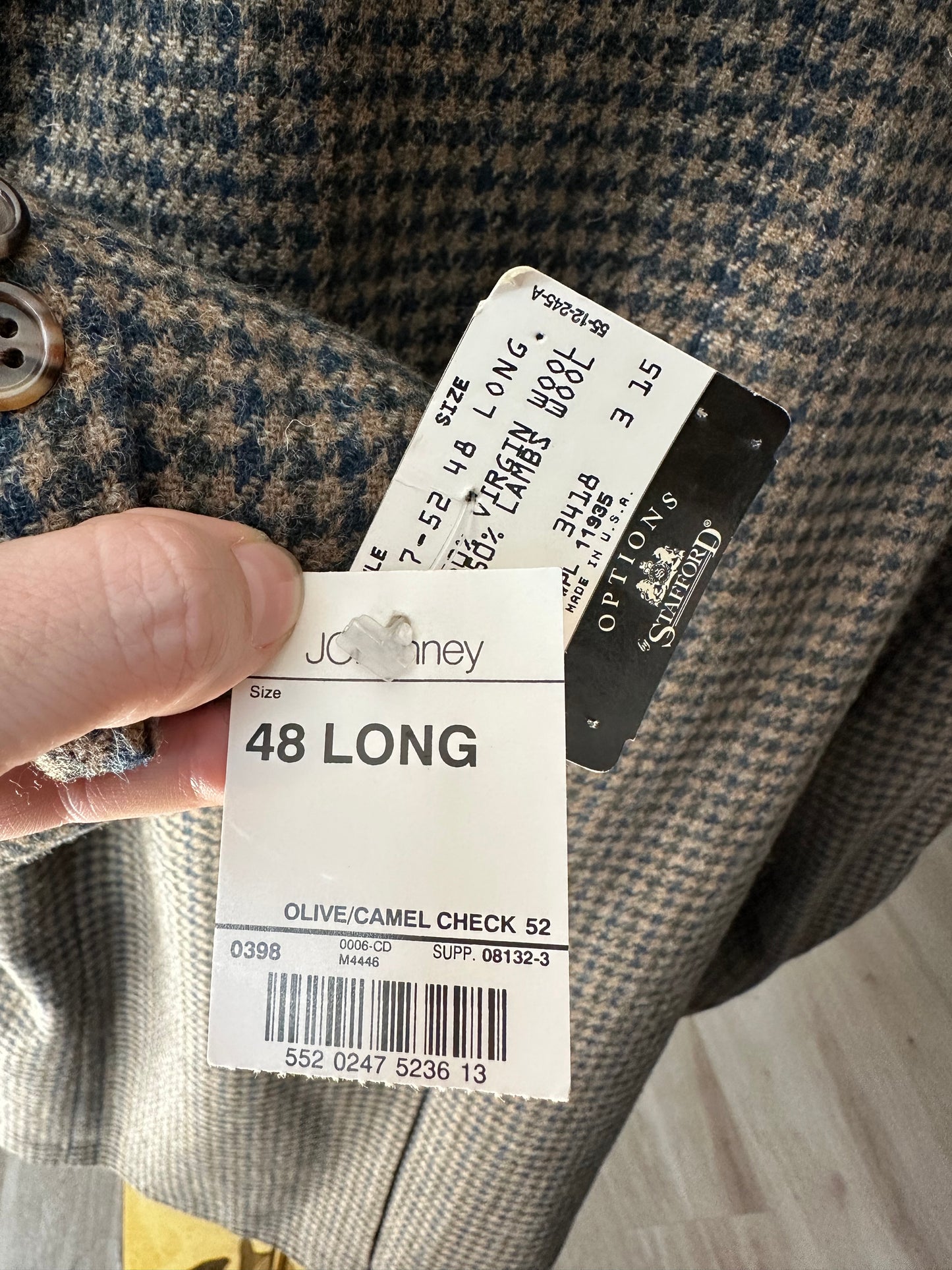 80s/90s Stafford green/navy houndstooth wool blazer. Made in the USA. New with tags