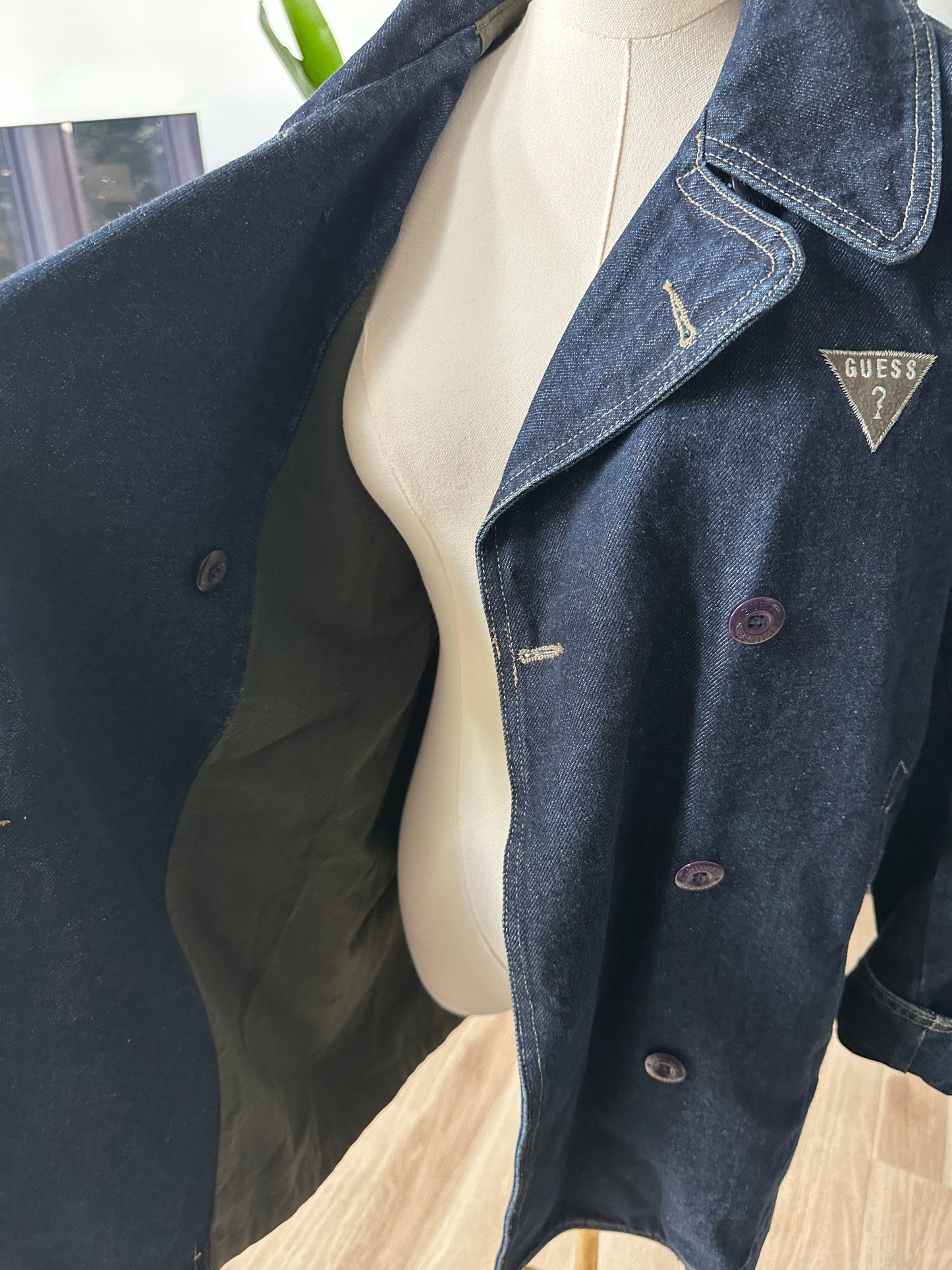 90s Guess denim pea coat. Made in the USA