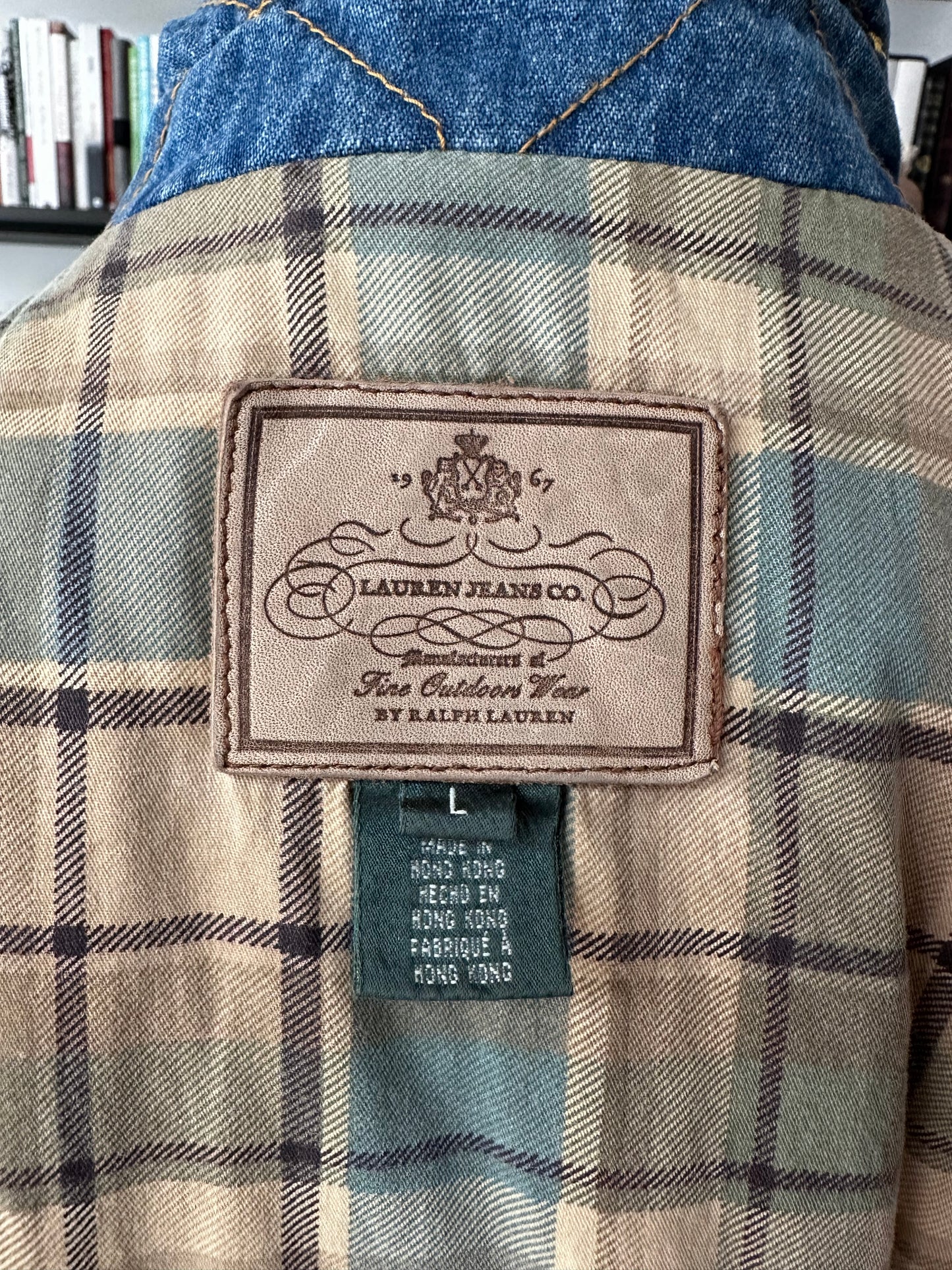 90s Lauren by Ralph Lauren quilted denim jacket. Made in Hong Kong