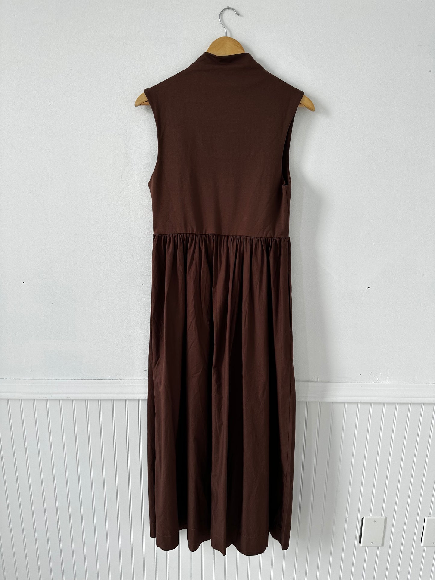JCrew brown fitted knit mockneck dress with poplin dress
